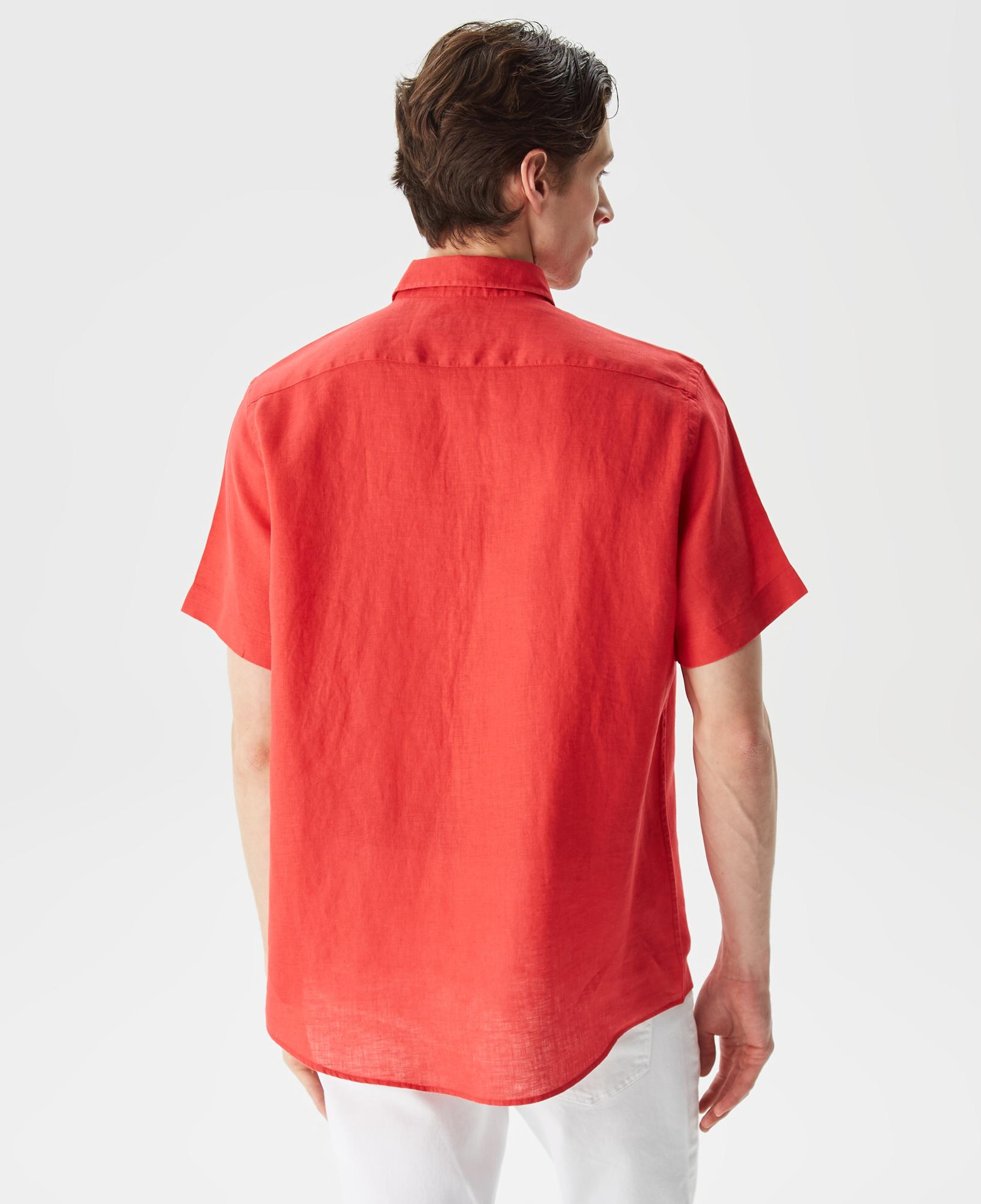 Nautica Erkek Turuncu Classic Fit Kısa Kollu Keten Gömlek