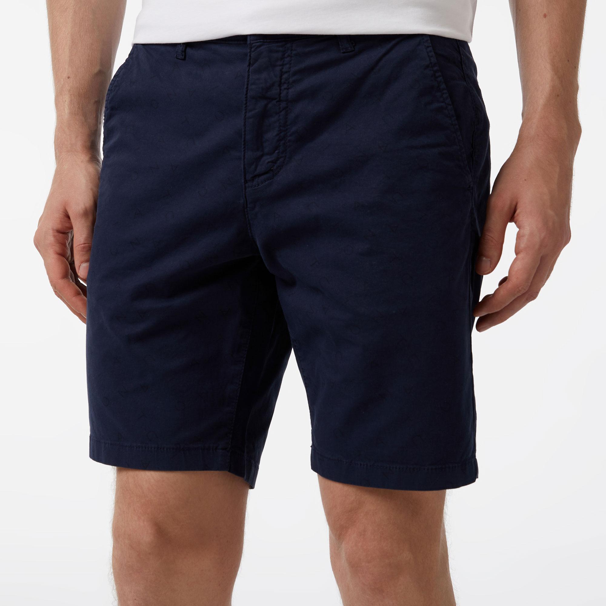 Nautica Erkek Lacivert Slim Fit Baskılı Bermuda