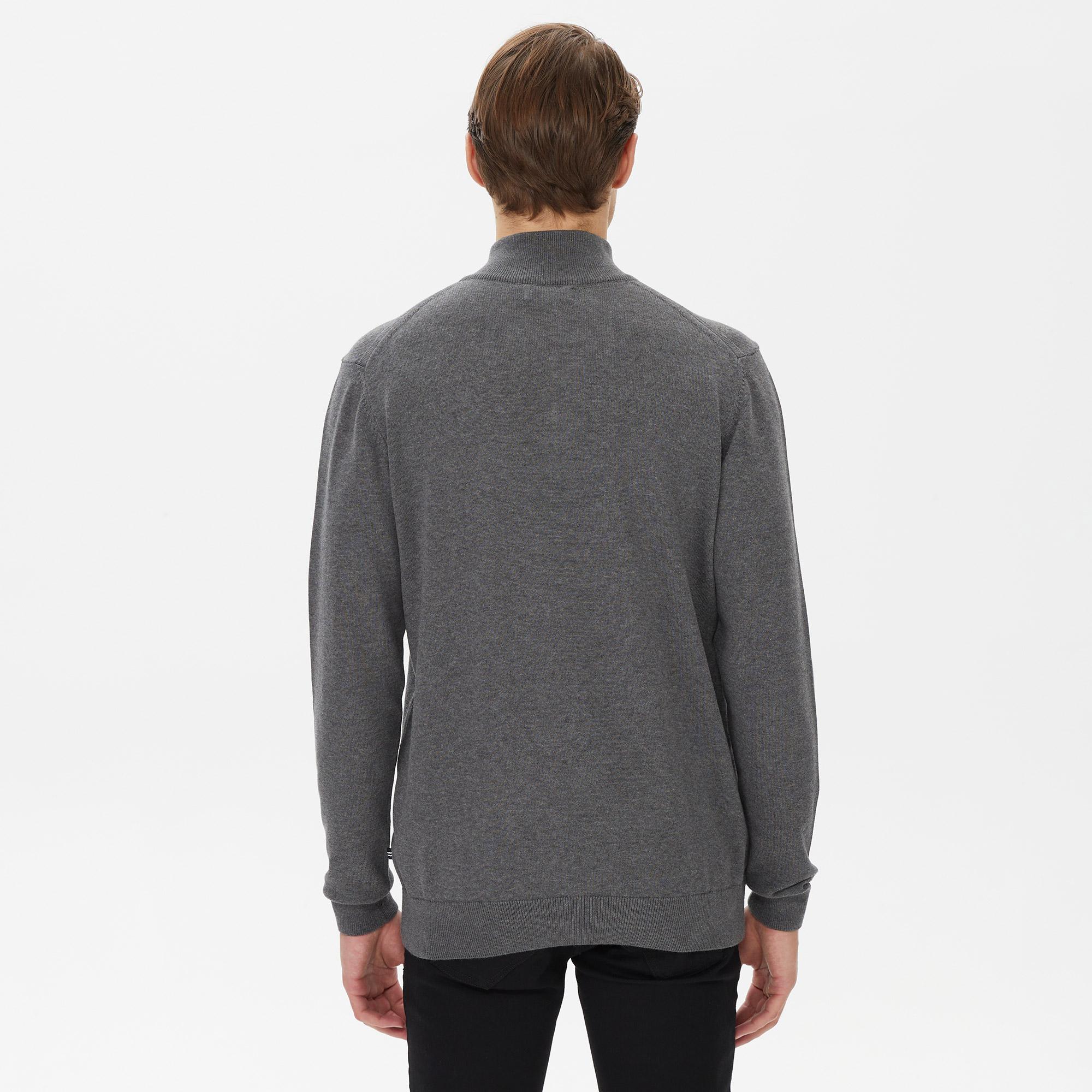 Nautica Erkek Gri Standart Fit Dik Yakalı Kazak