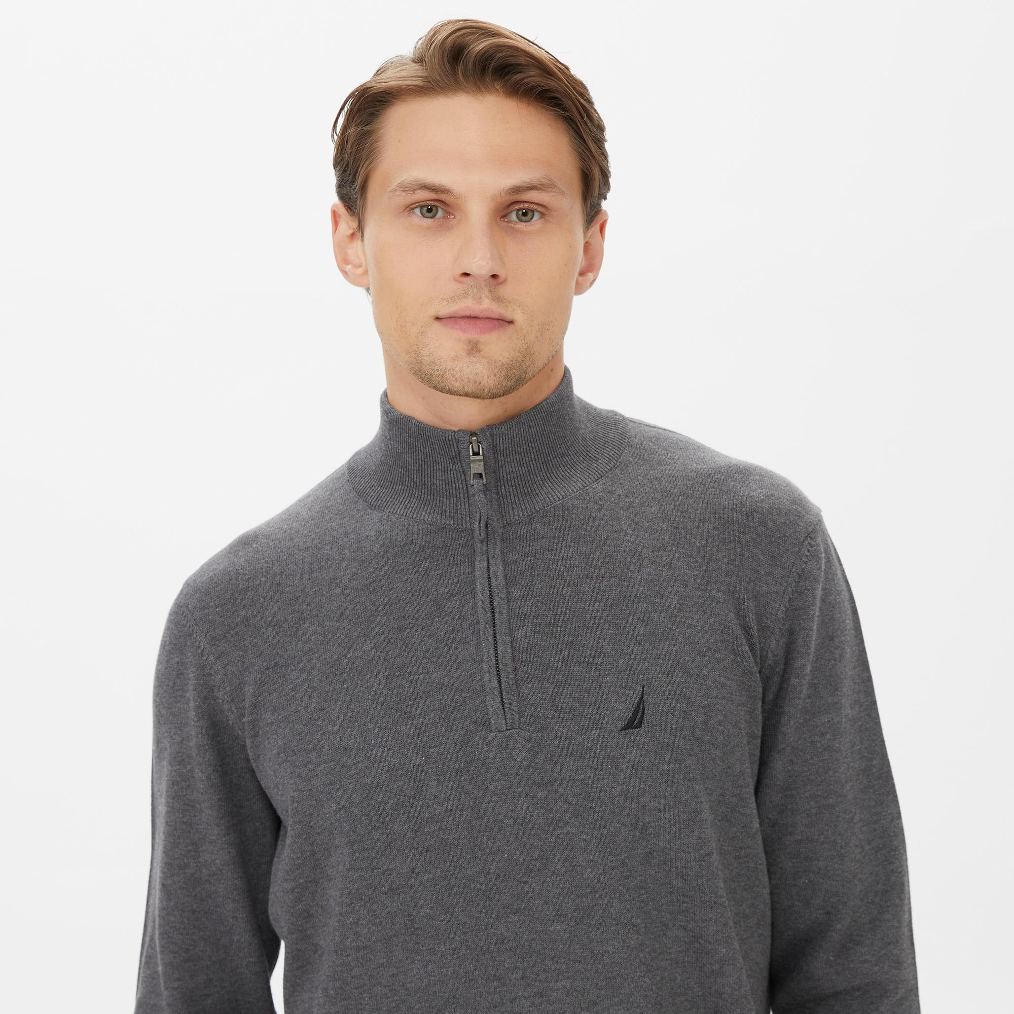 Nautica Erkek Gri Standart Fit Dik Yakalı Kazak