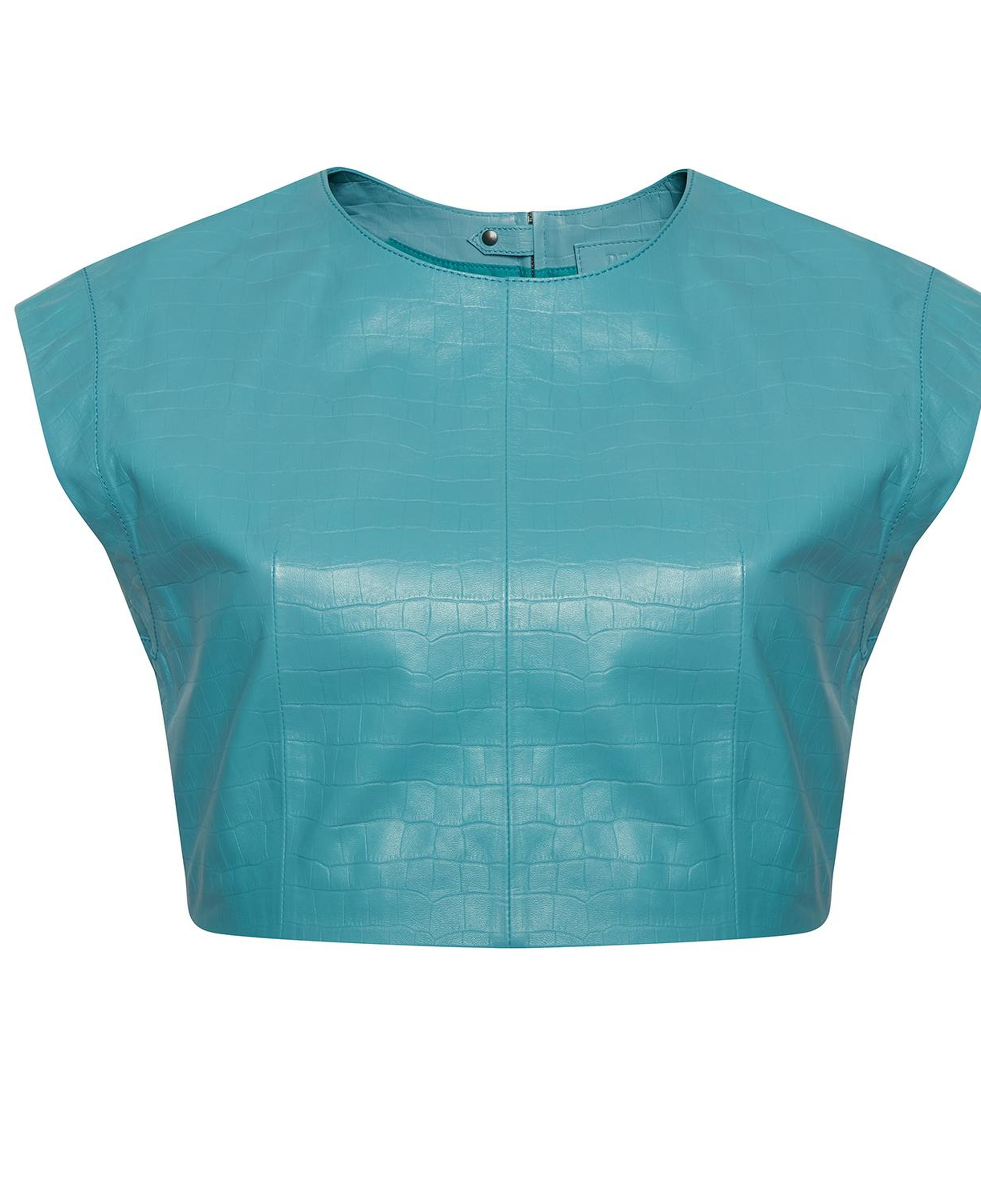 Luna Mavi Kadın Kroko Baskılı Deri Crop Top