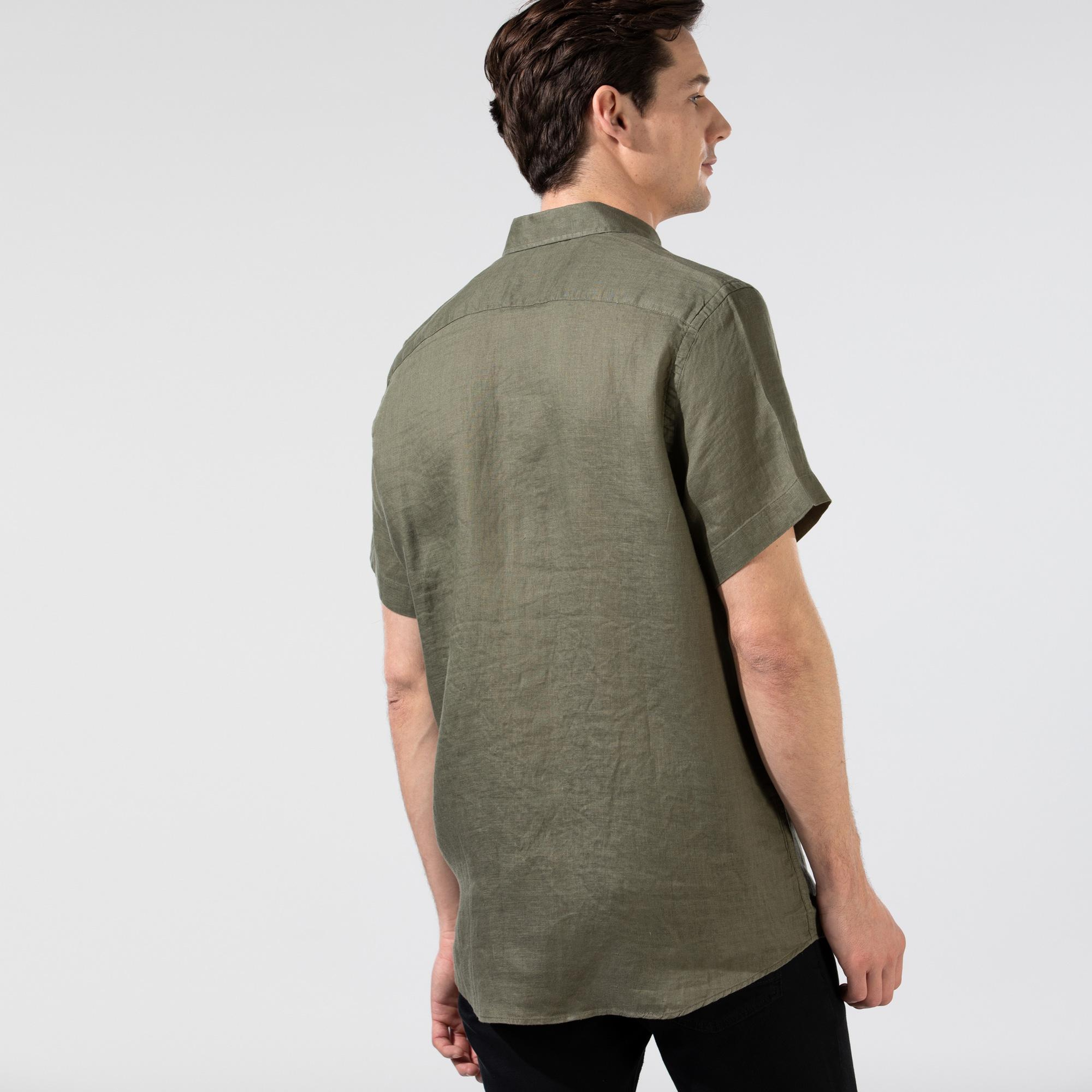 Nautica Erkek Yeşil Classic Fit Kısa Kollu Keten Gömlek