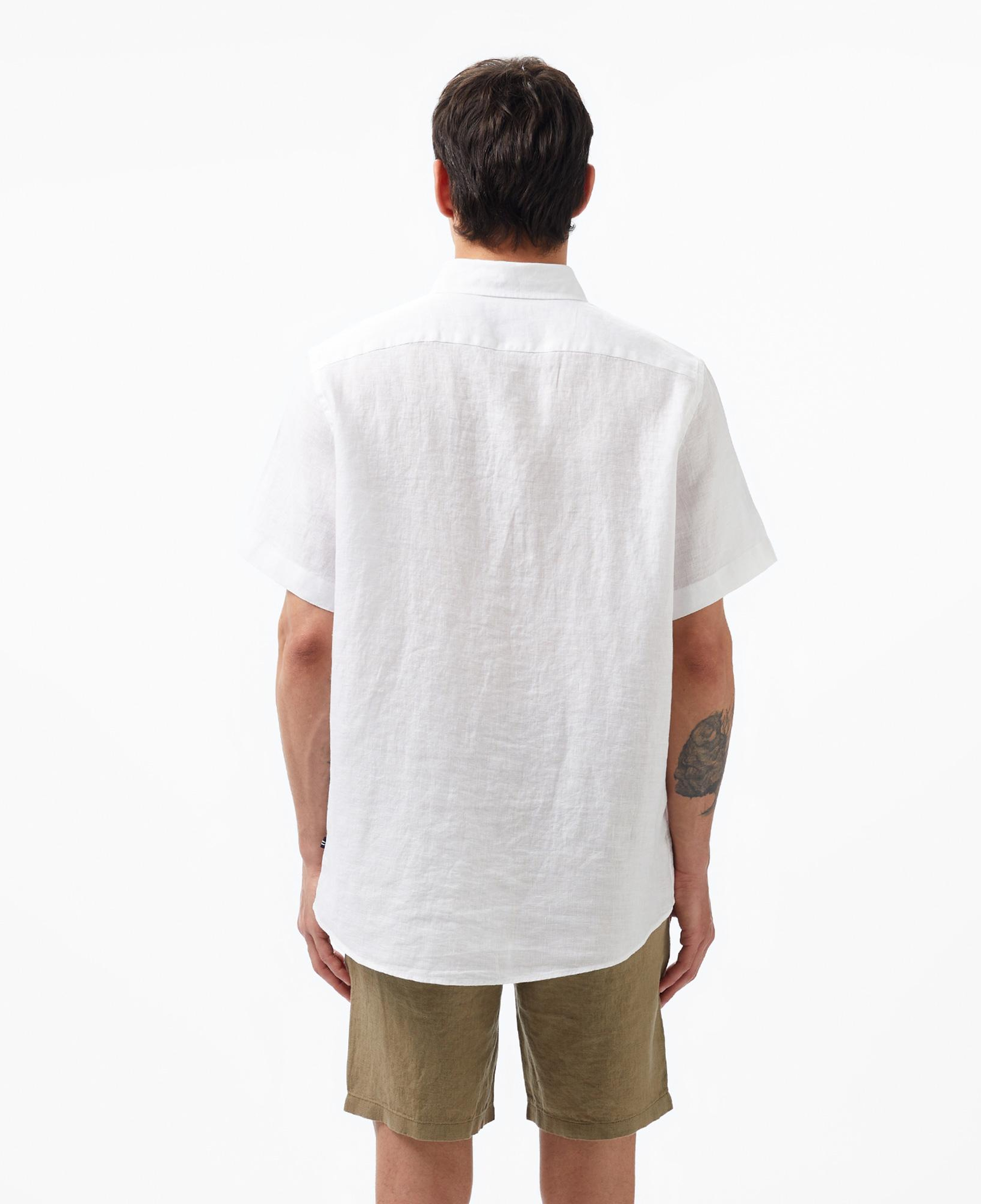 Nautica Erkek Beyaz Classic Fit Kısa Kollu Keten Gömlek