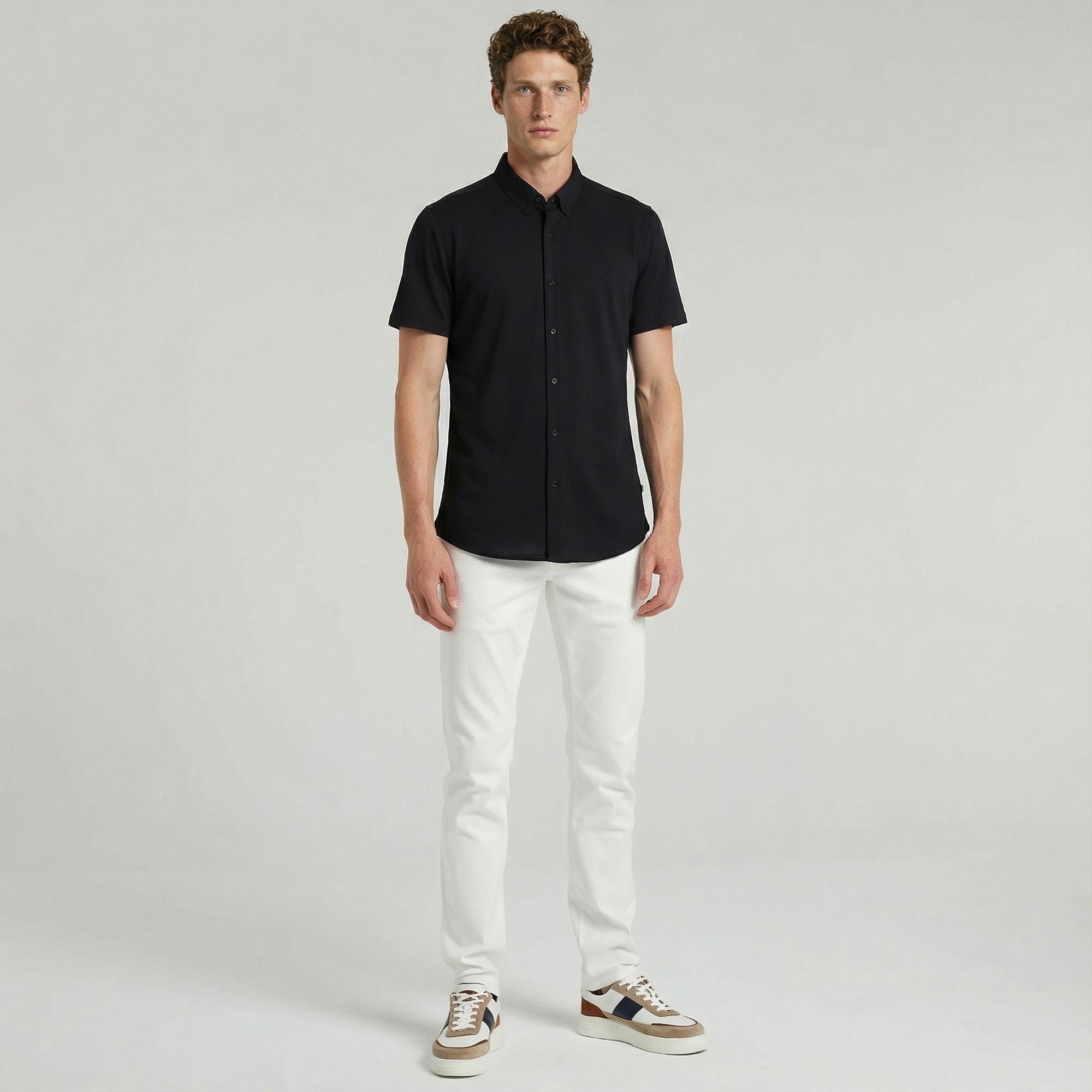 Nautica Erkek Siyah Slim Fit Kısa Kollu Gömlek