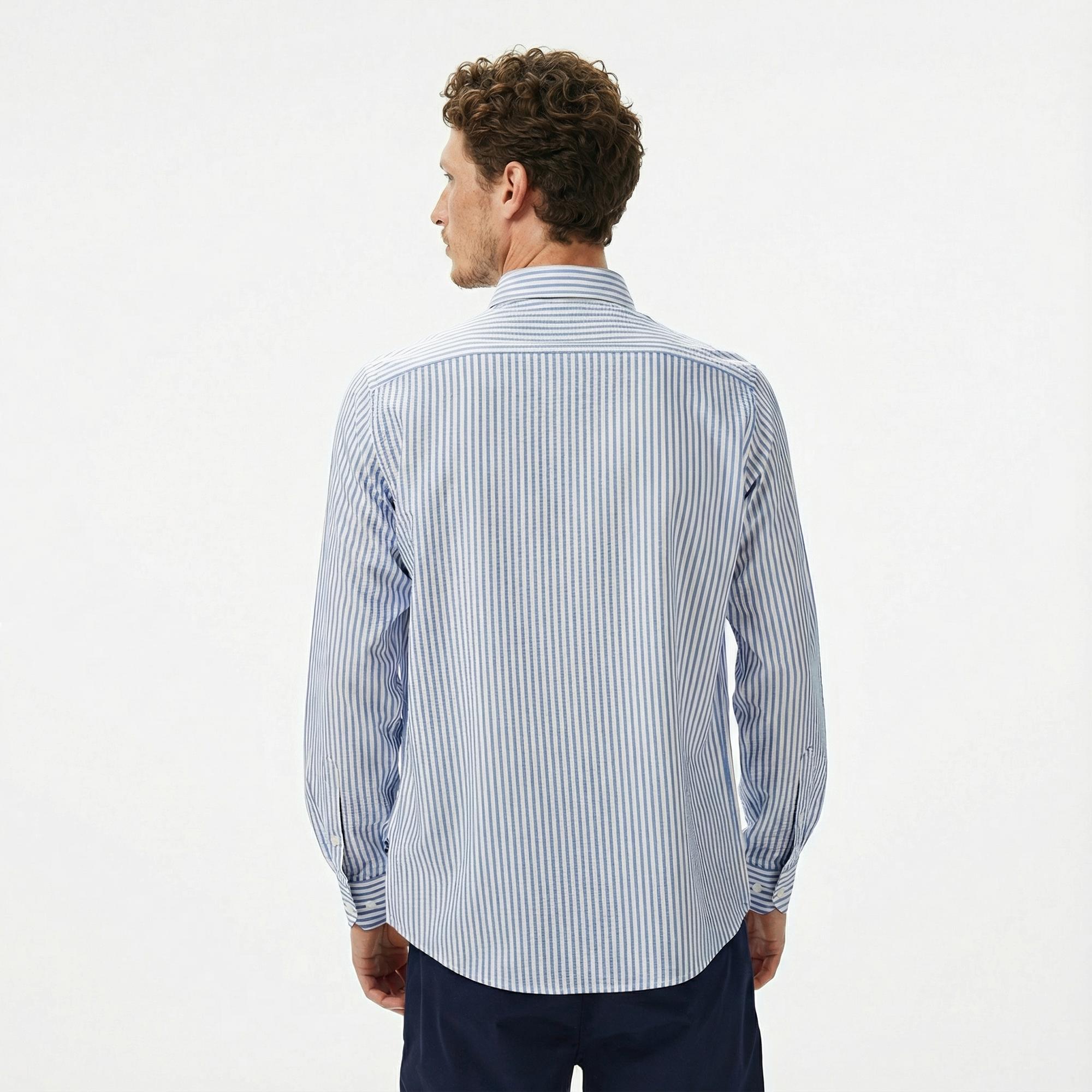 Nautica Erkek Mavi Classic Fit Çizgili Gömlek