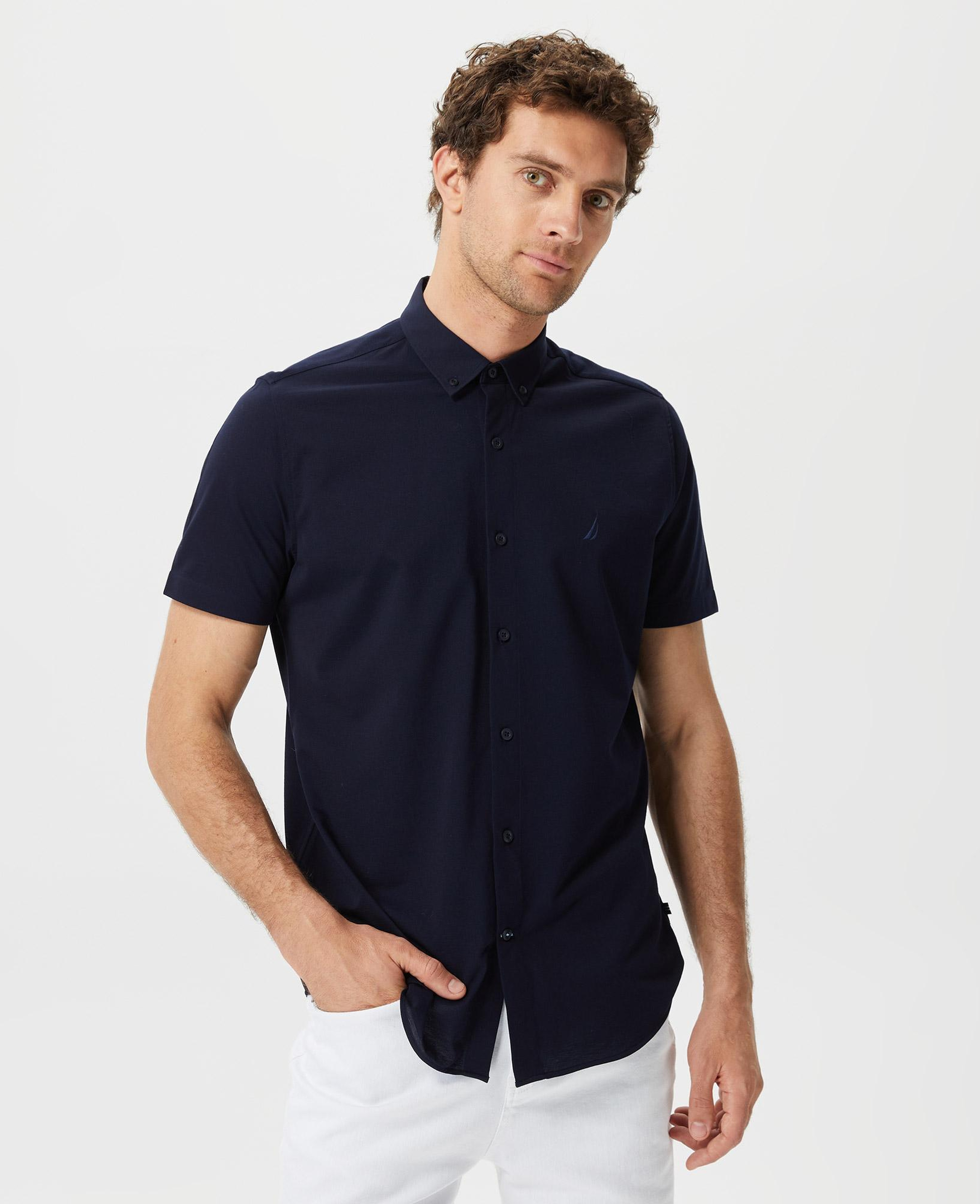 Nautica Erkek Lacivert Slim Fit Kısa Kollu Gömlek