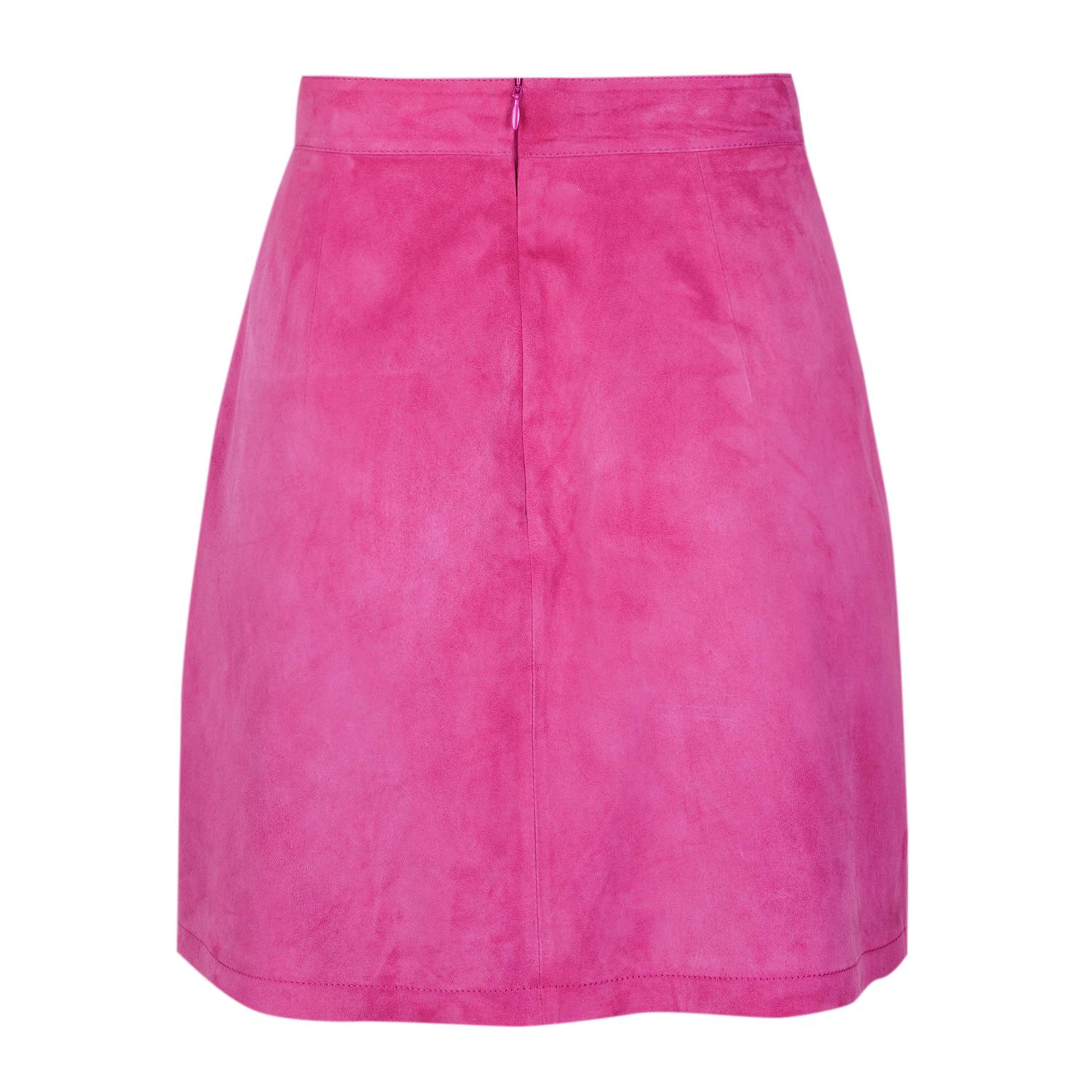 Tiberia Pembe Kadın Süet Deri Mini Etek