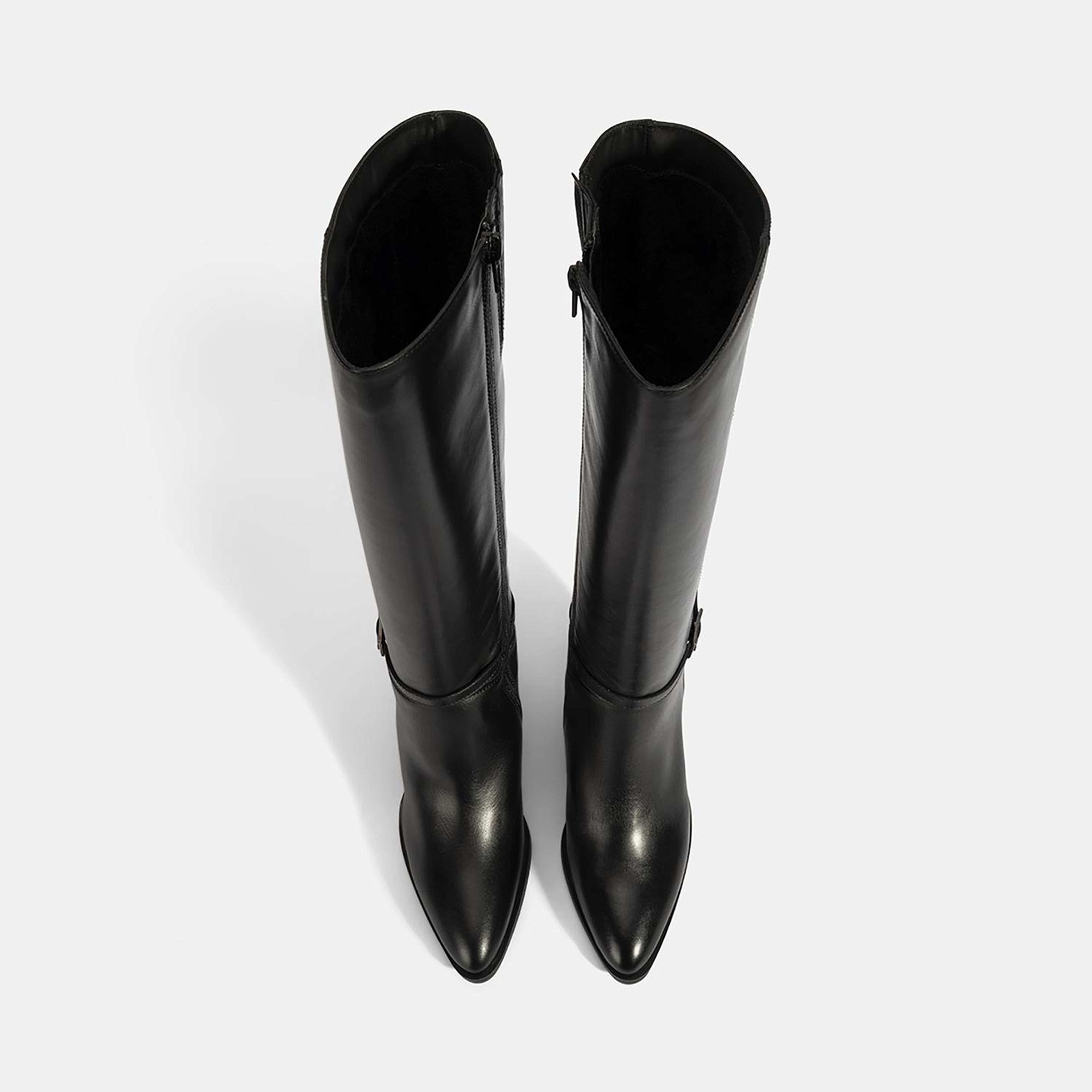 Kadın Siyah Kalın Topuklu Deri Çizme