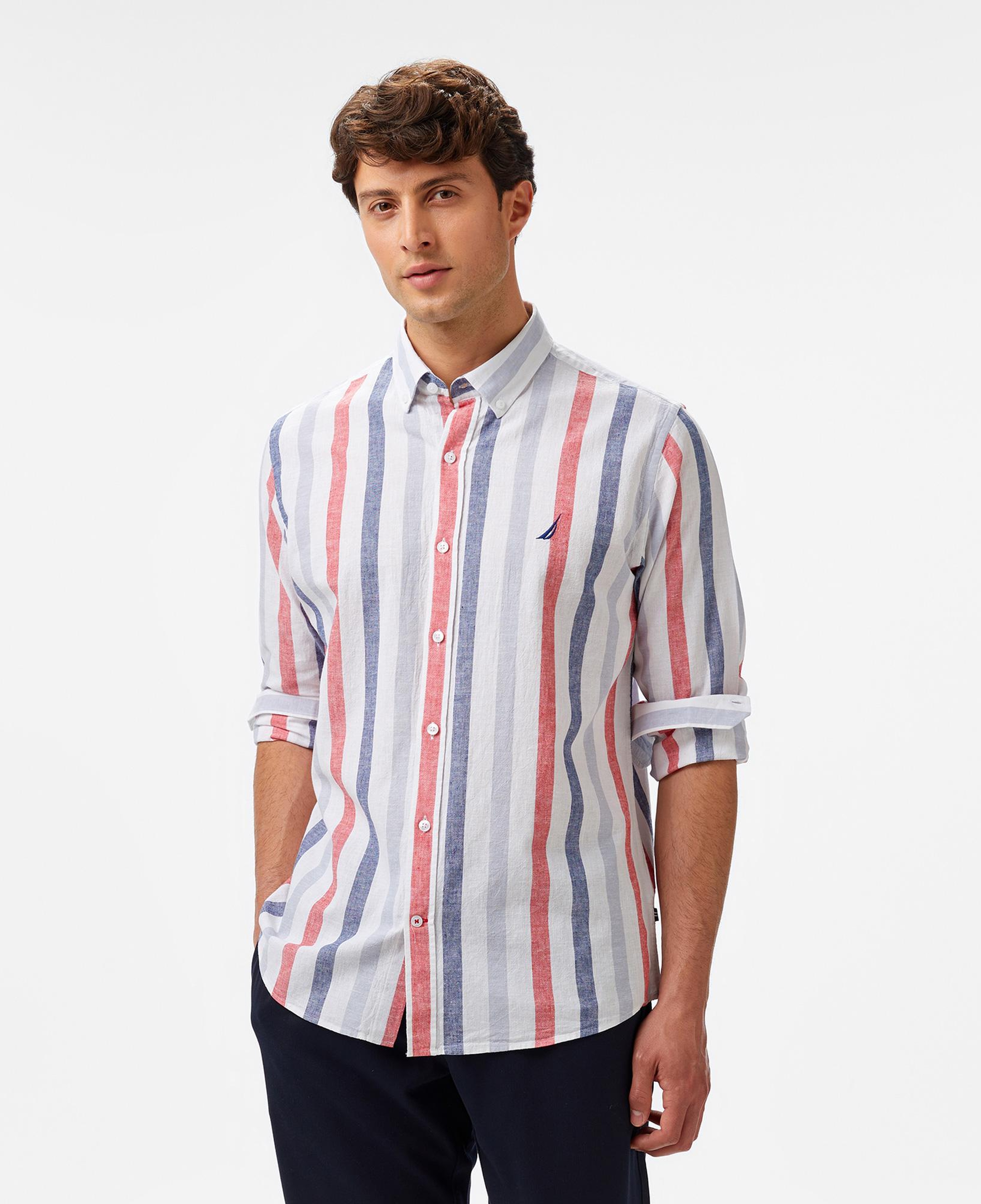 Nautica Erkek Kırmızı Classic Fit Çizgili Gömlek