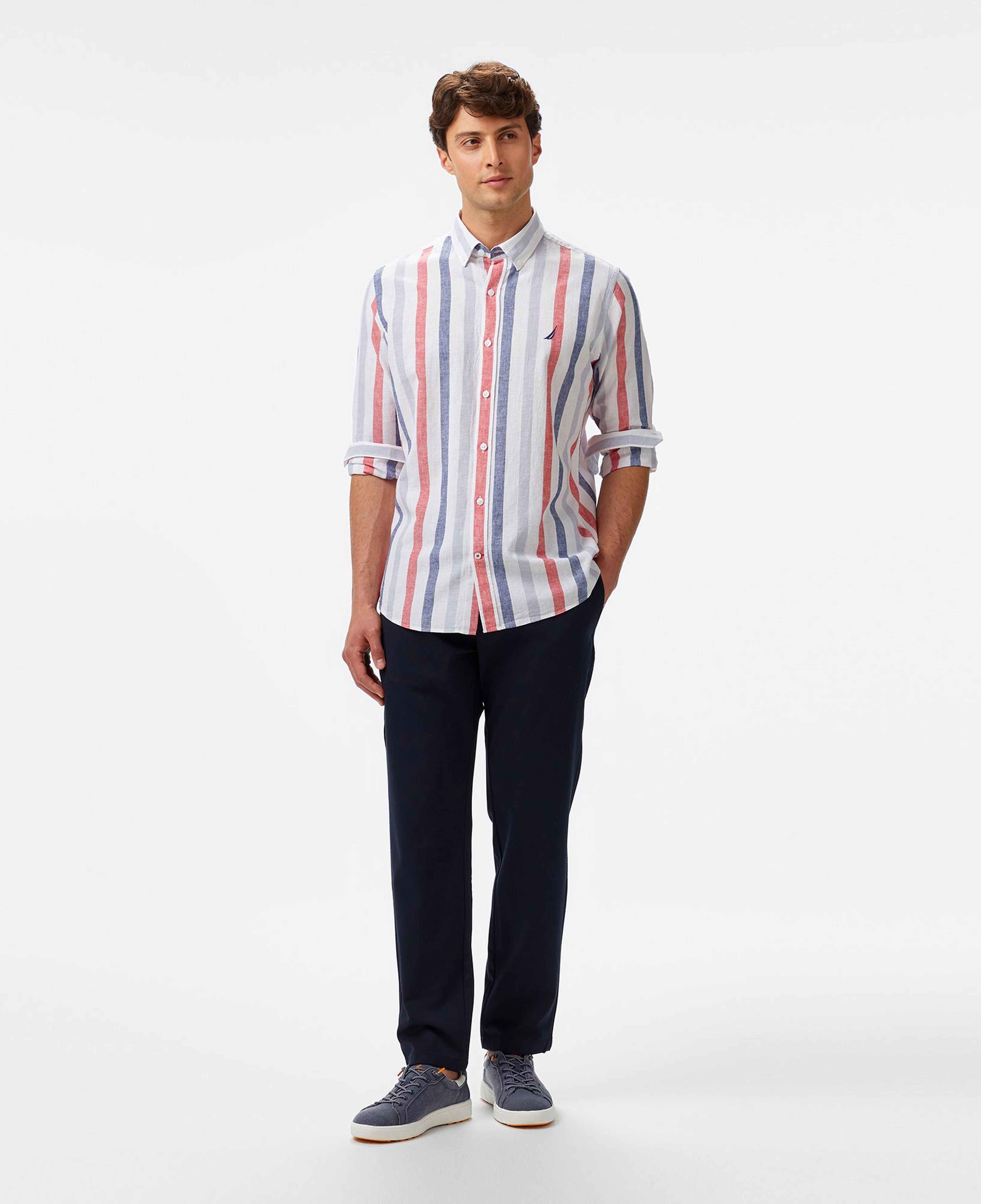 Nautica Erkek Kırmızı Classic Fit Çizgili Gömlek