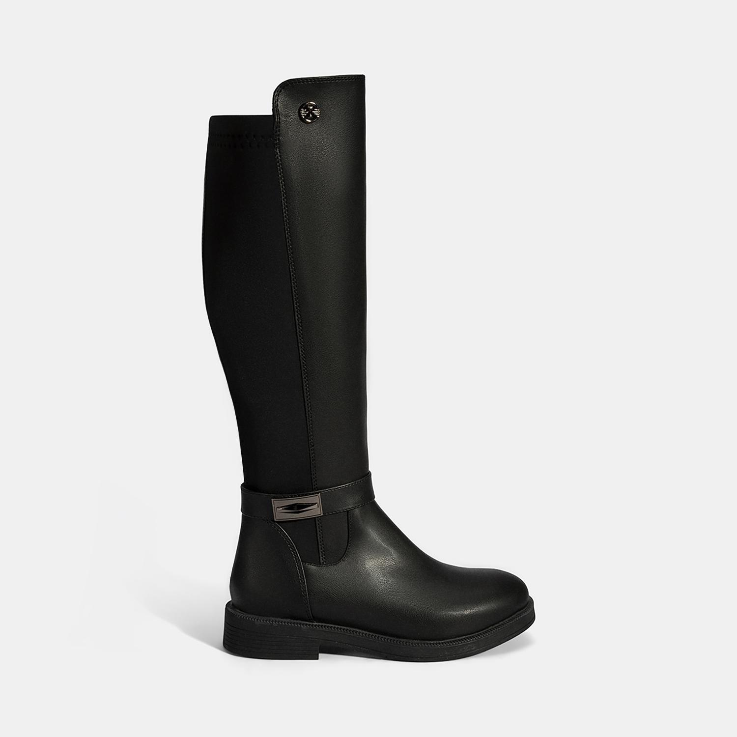 Kadın Siyah Metal Aksesuarlı Stretch Çizme