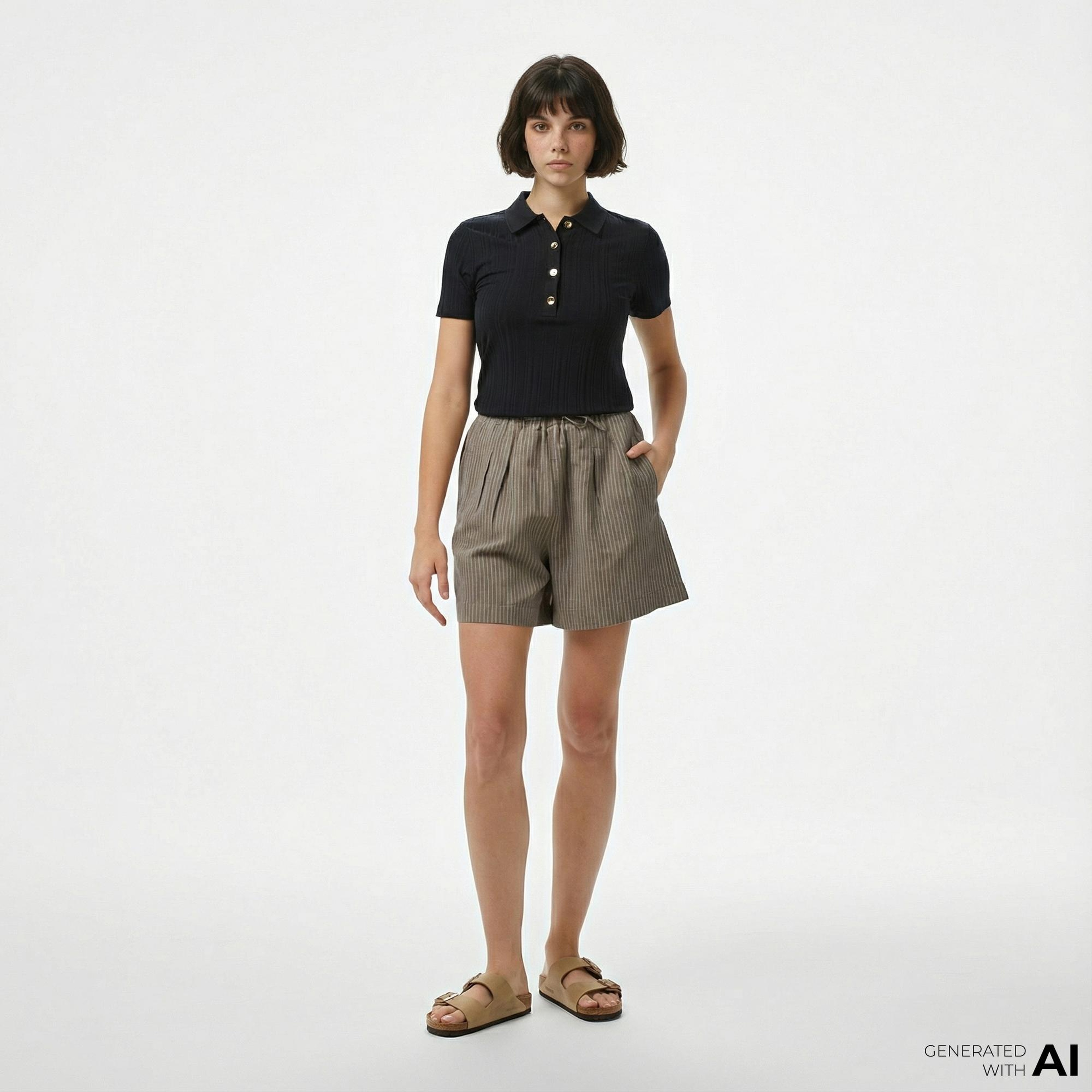 Nautica Kadın Kahverengi Relaxed Fit Çizgili Şort