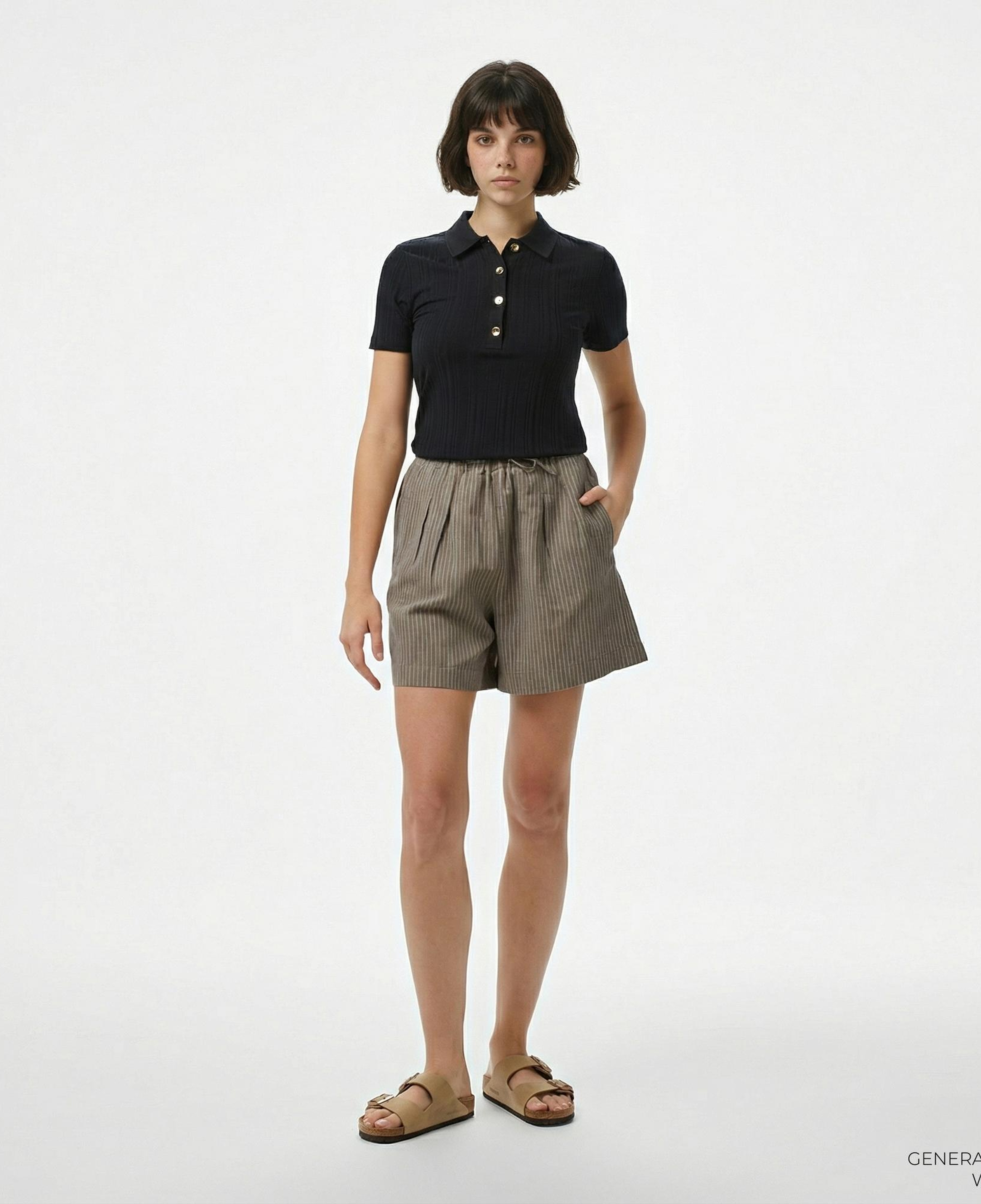 Nautica Kadın Kahverengi Relaxed Fit Çizgili Şort