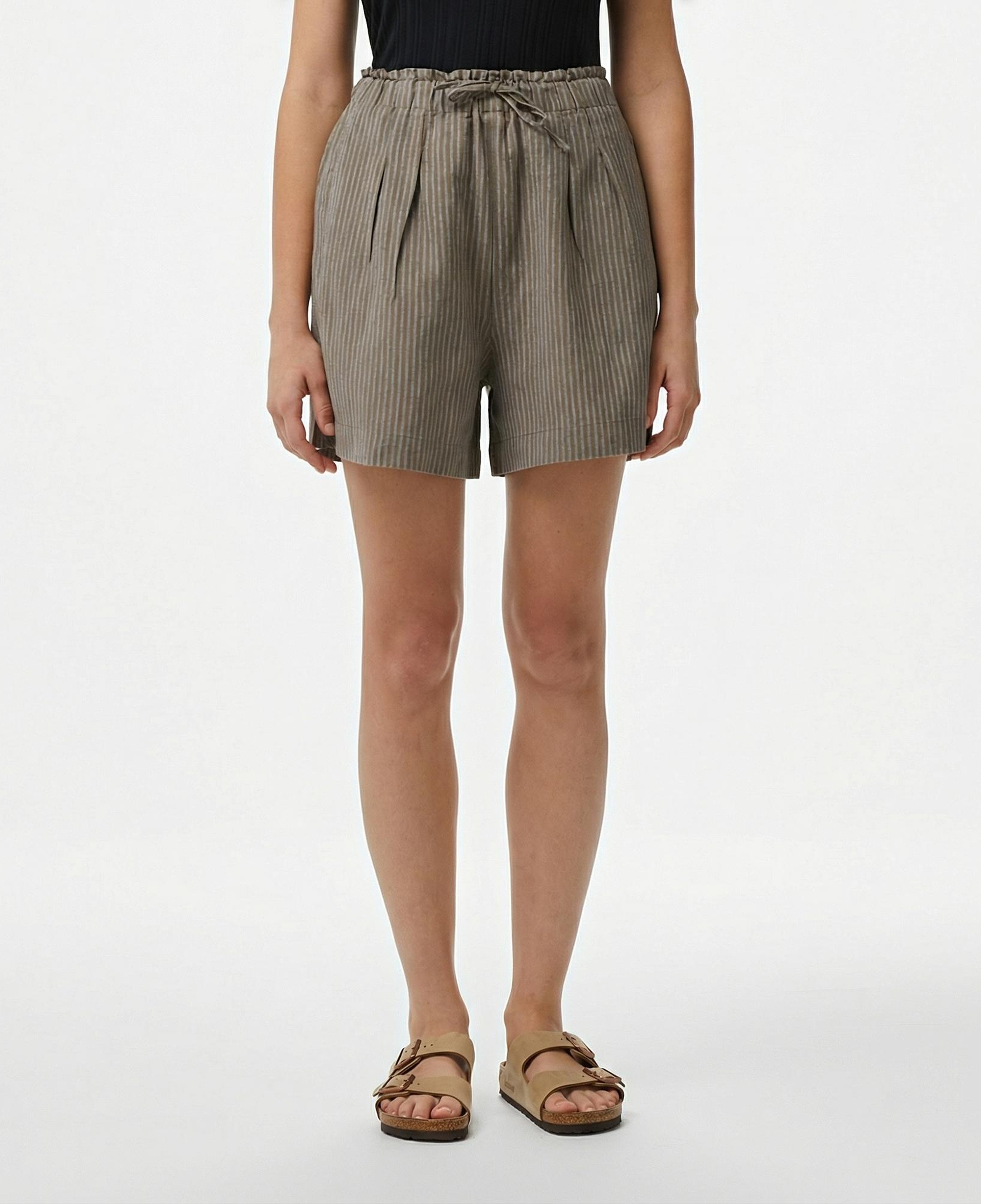 Nautica Kadın Kahverengi Relaxed Fit Çizgili Şort