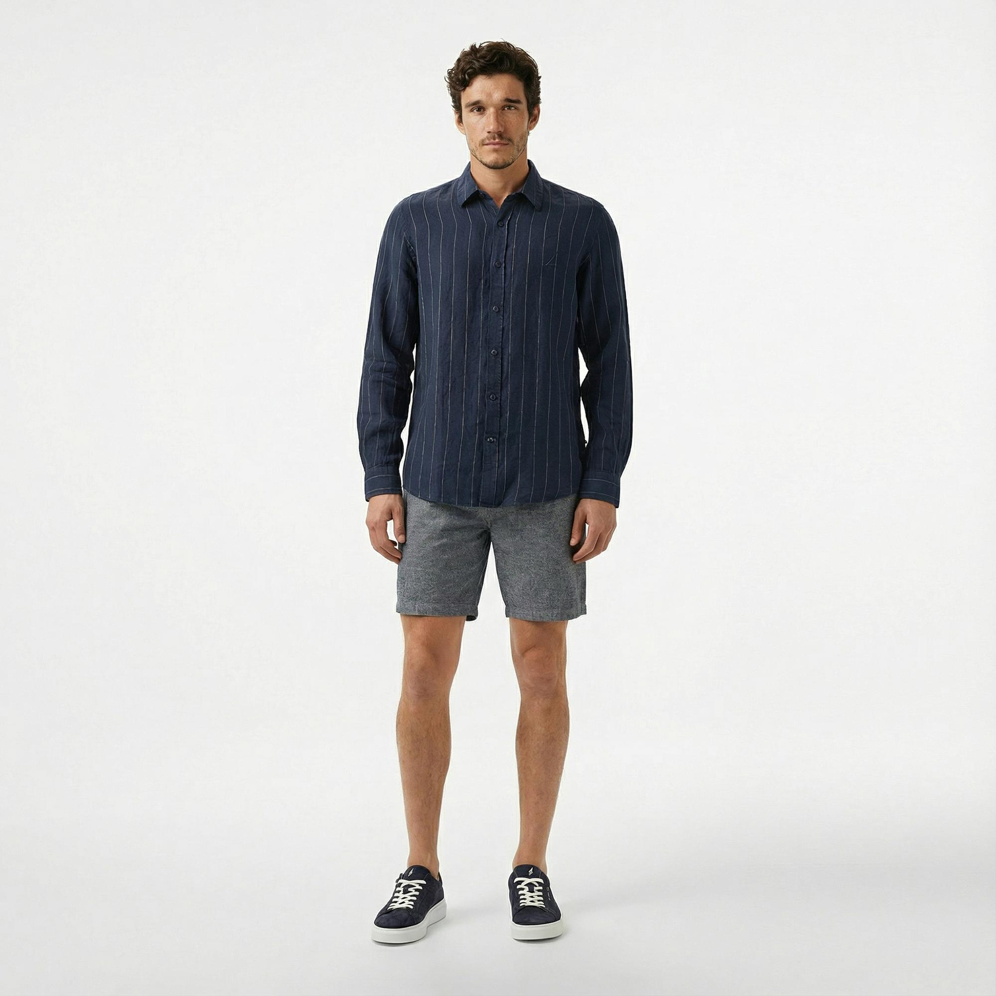 Nautica Erkek Lacivert Classic Fit Çizgili Gömlek