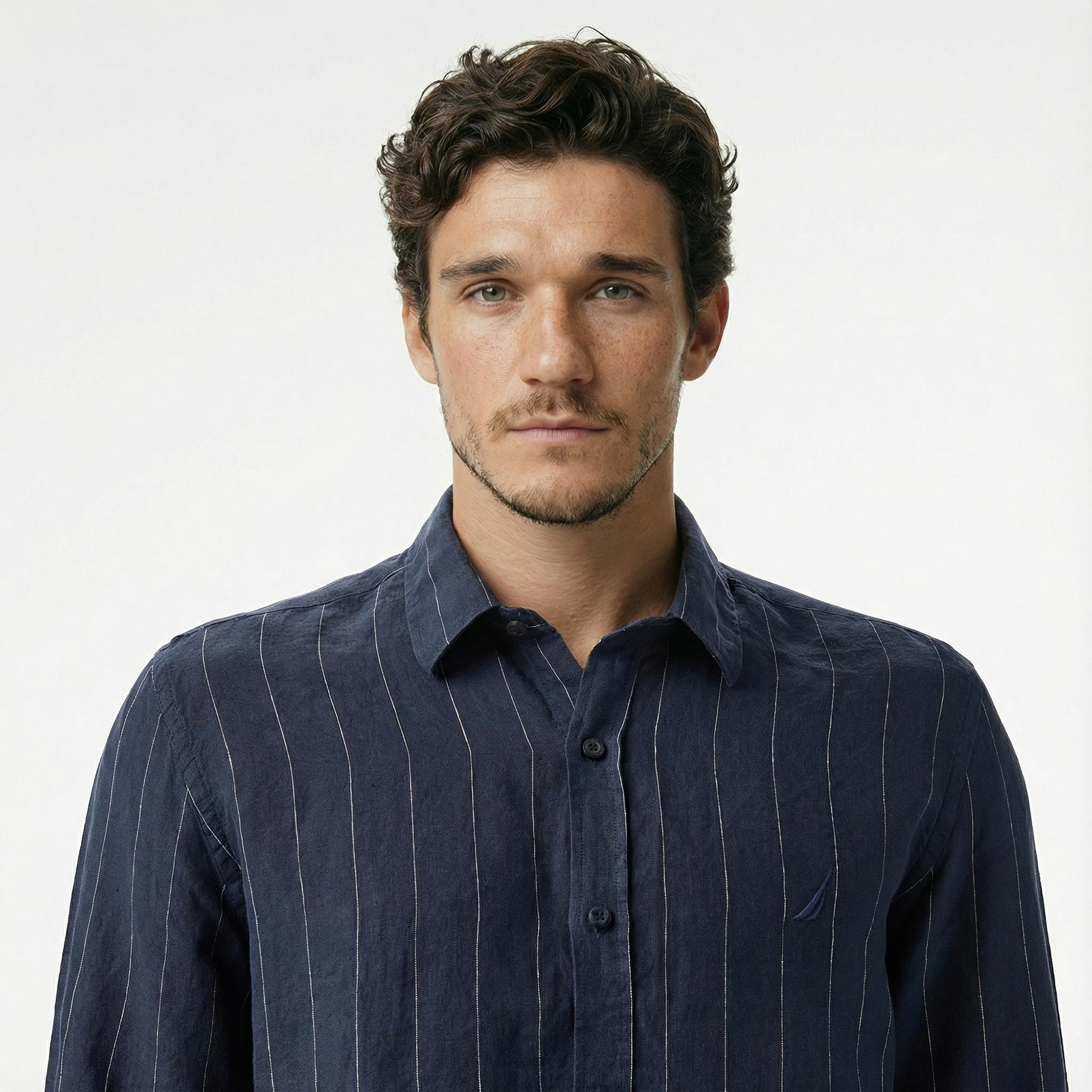 Nautica Erkek Lacivert Classic Fit Çizgili Gömlek