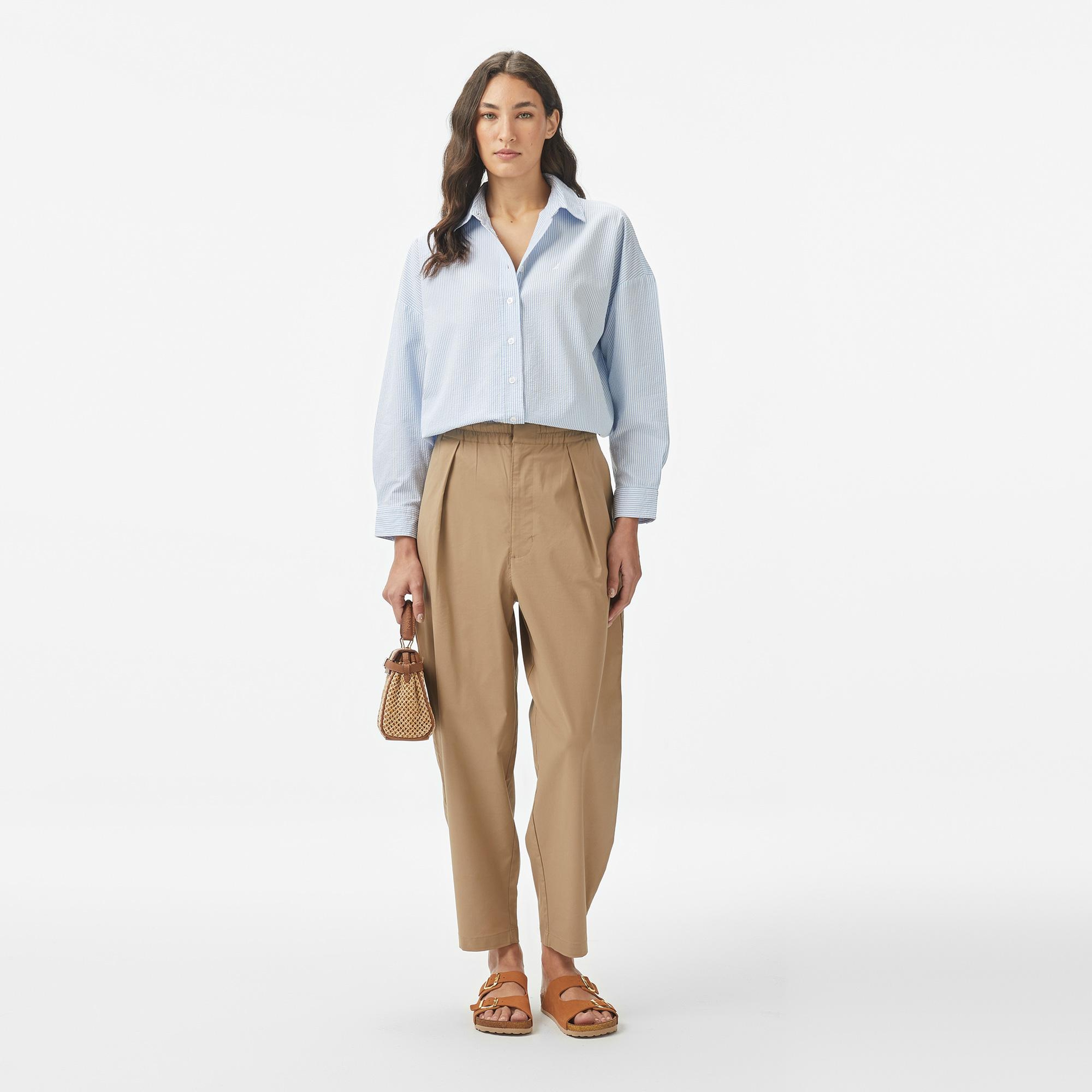 Nautica Kadın Mavi Regular Fit Çizgili Gömlek