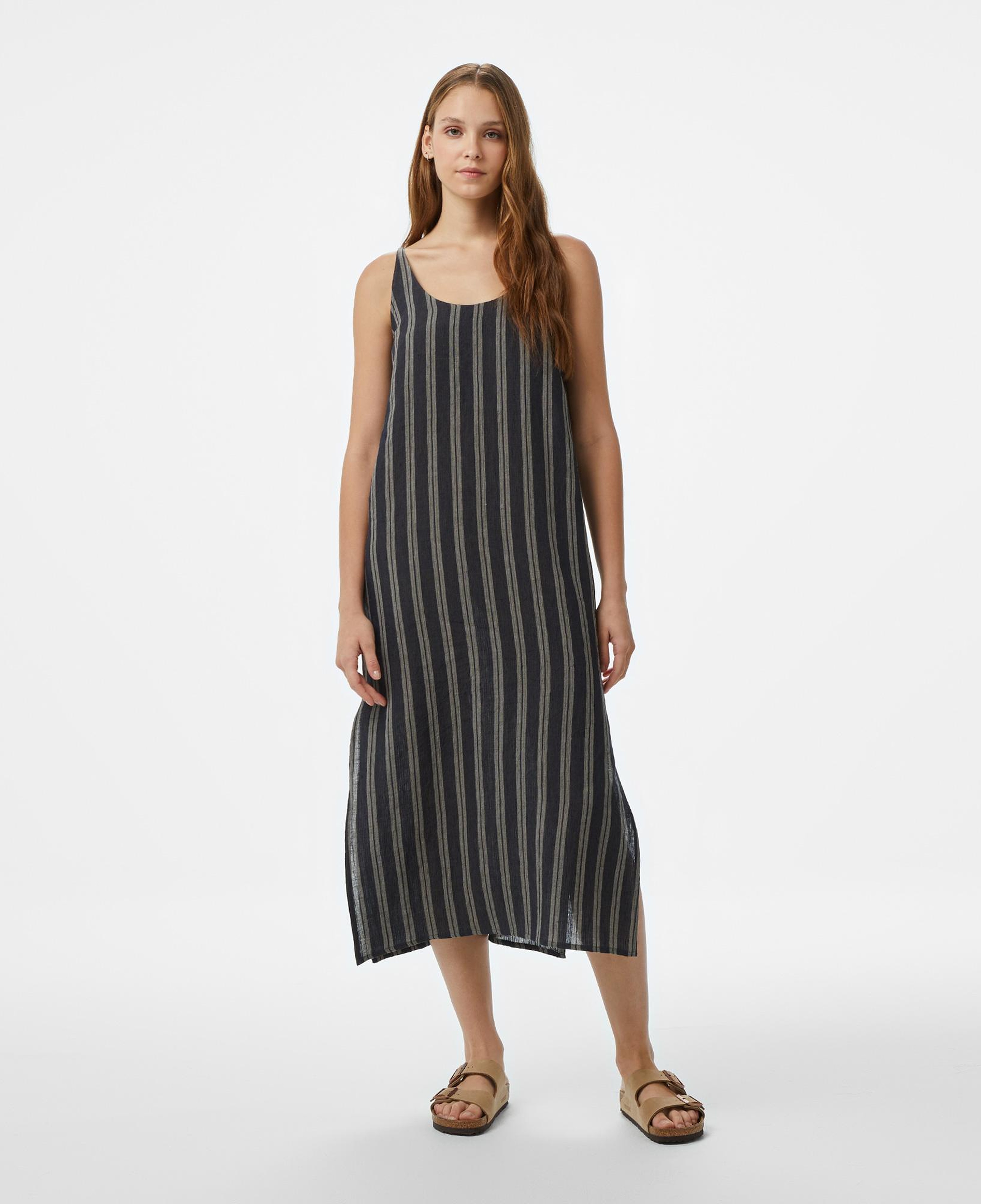 Nautica Kadın Siyah Regular Fit Çizgili Elbise