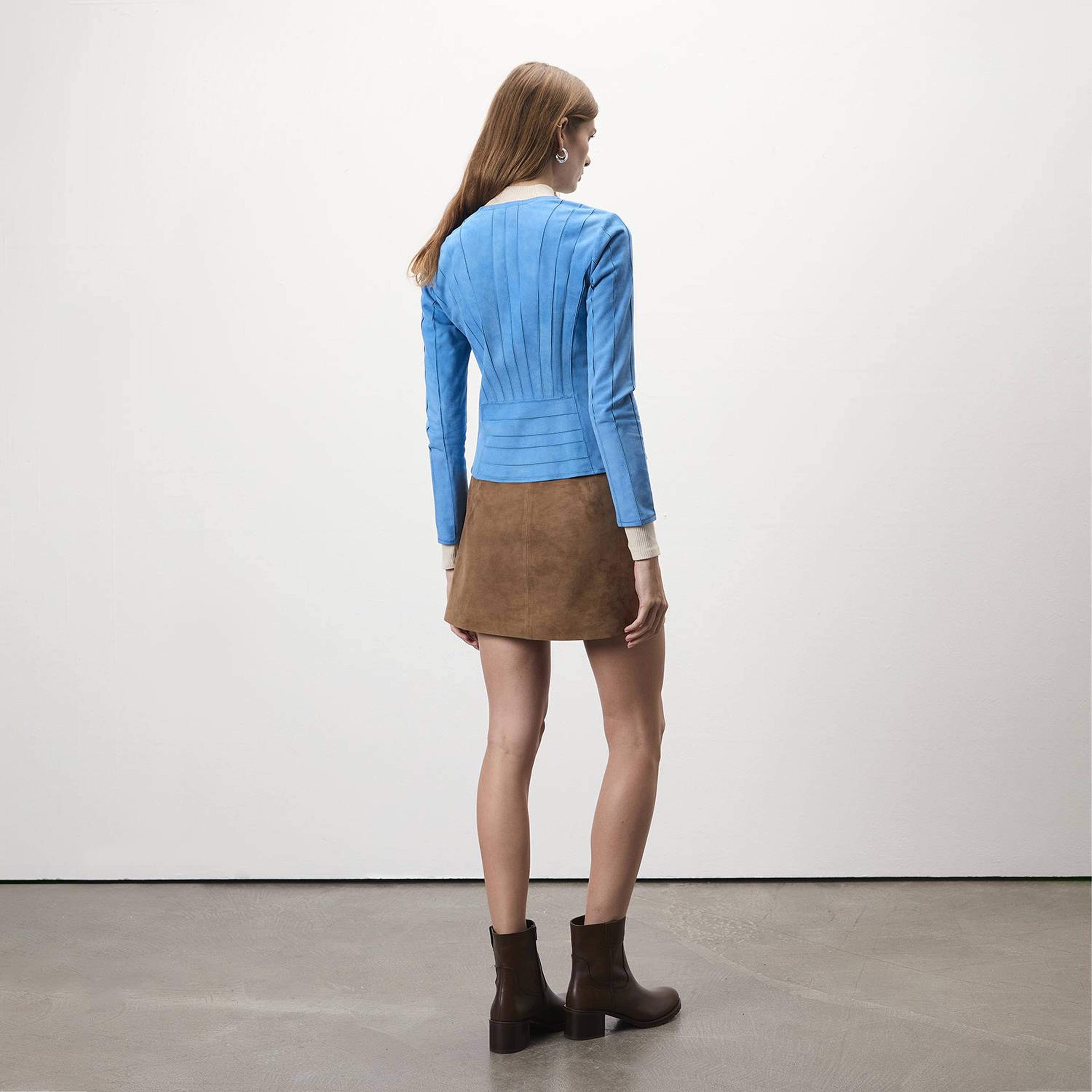 Deundria Mavi Kadın Panelli Fit Süet Ceket