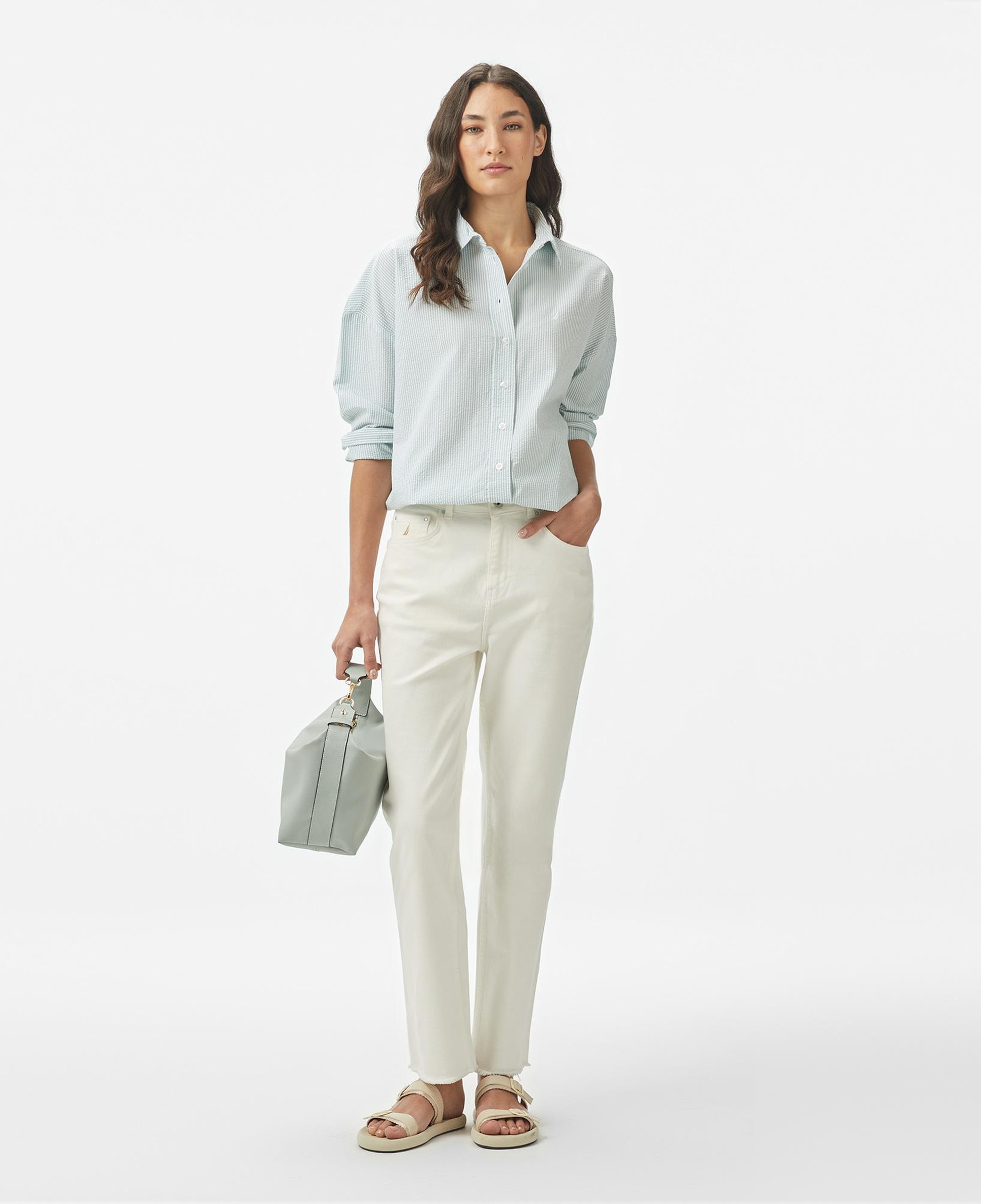 Nautica Kadın Yeşil Regular Fit Çizgili Gömlek