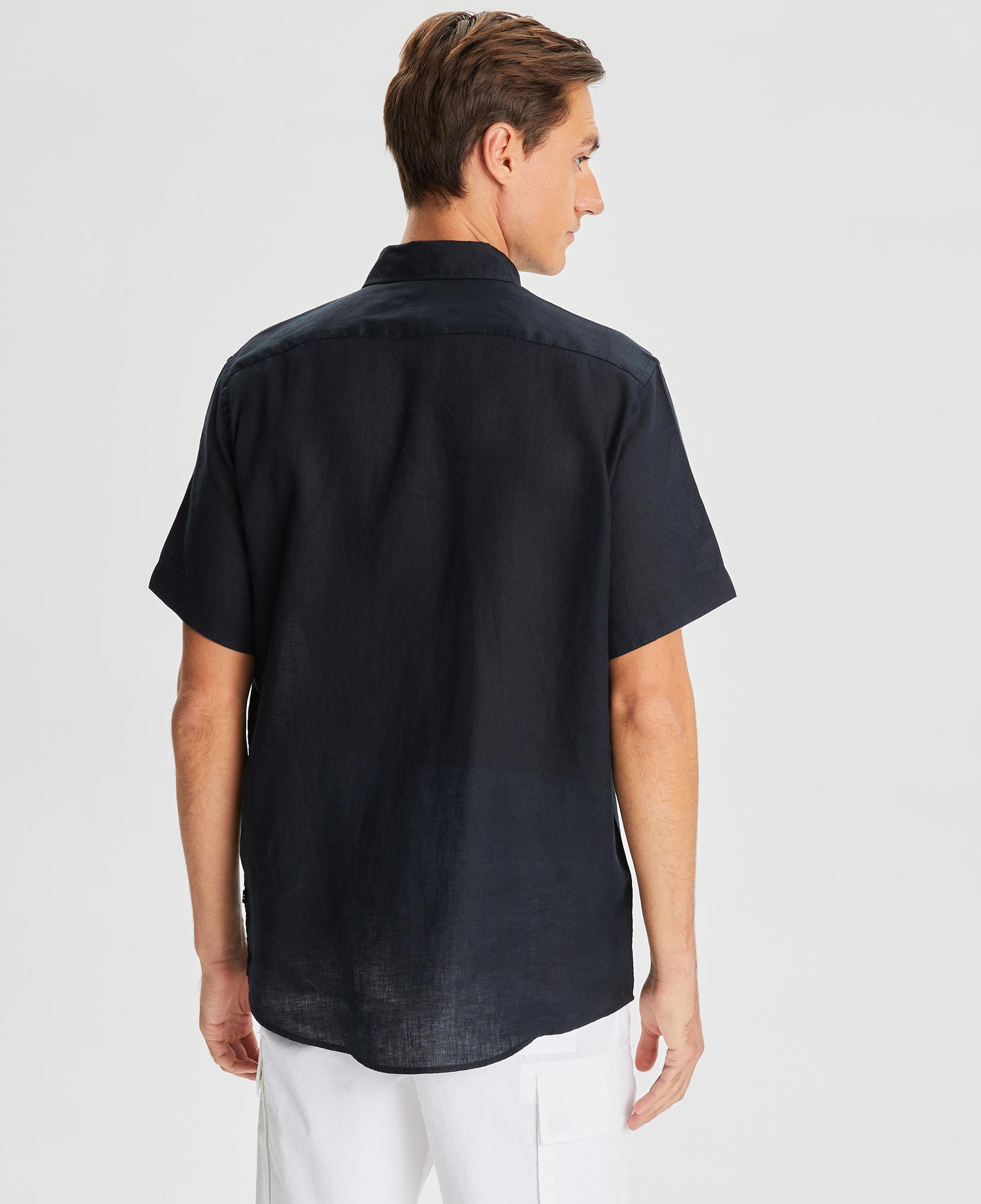 Nautica Erkek Siyah Classic Fit Kısa Kollu Keten Gömlek