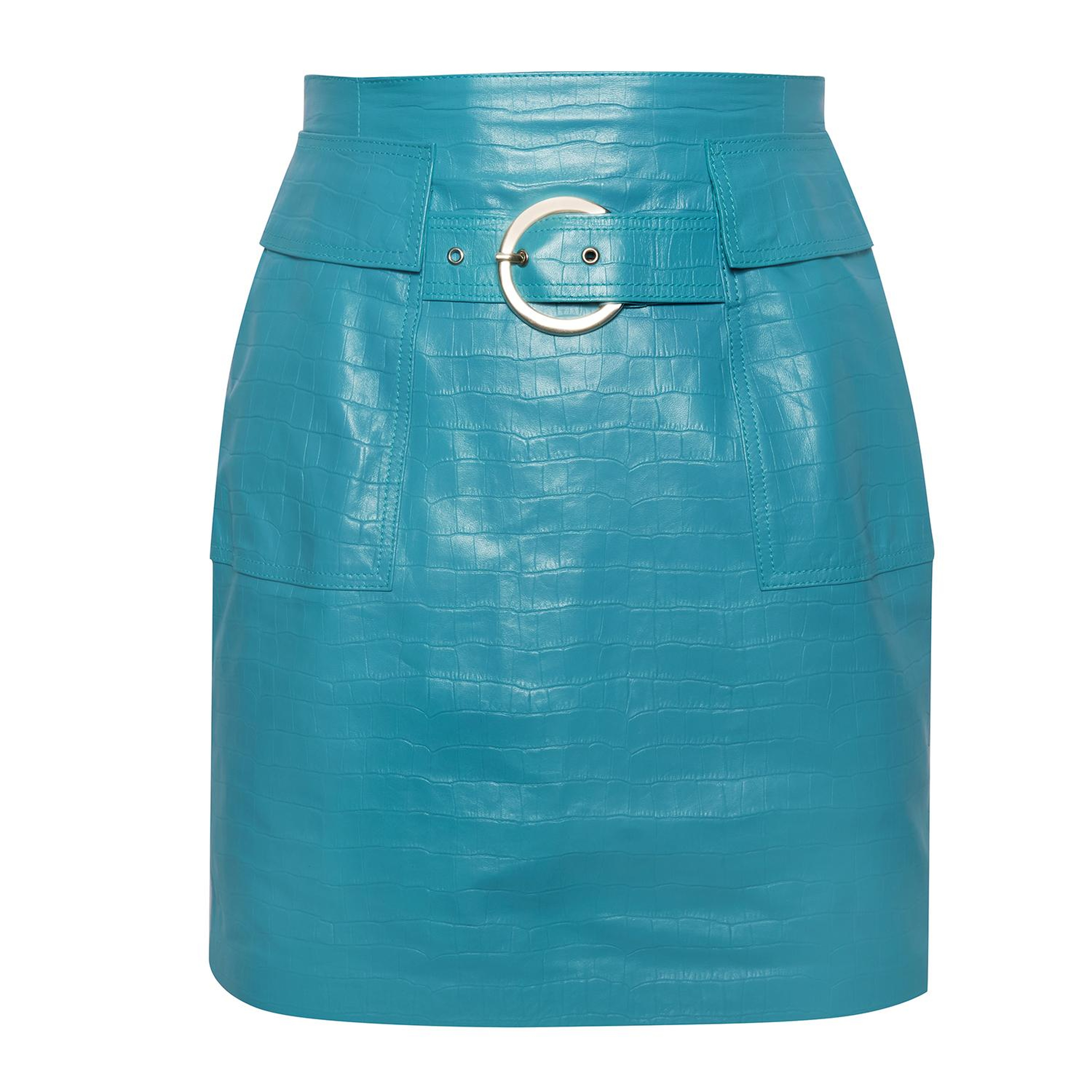 Gulielma Mavi Kadın Kroko Baskılı Deri Mini Etek