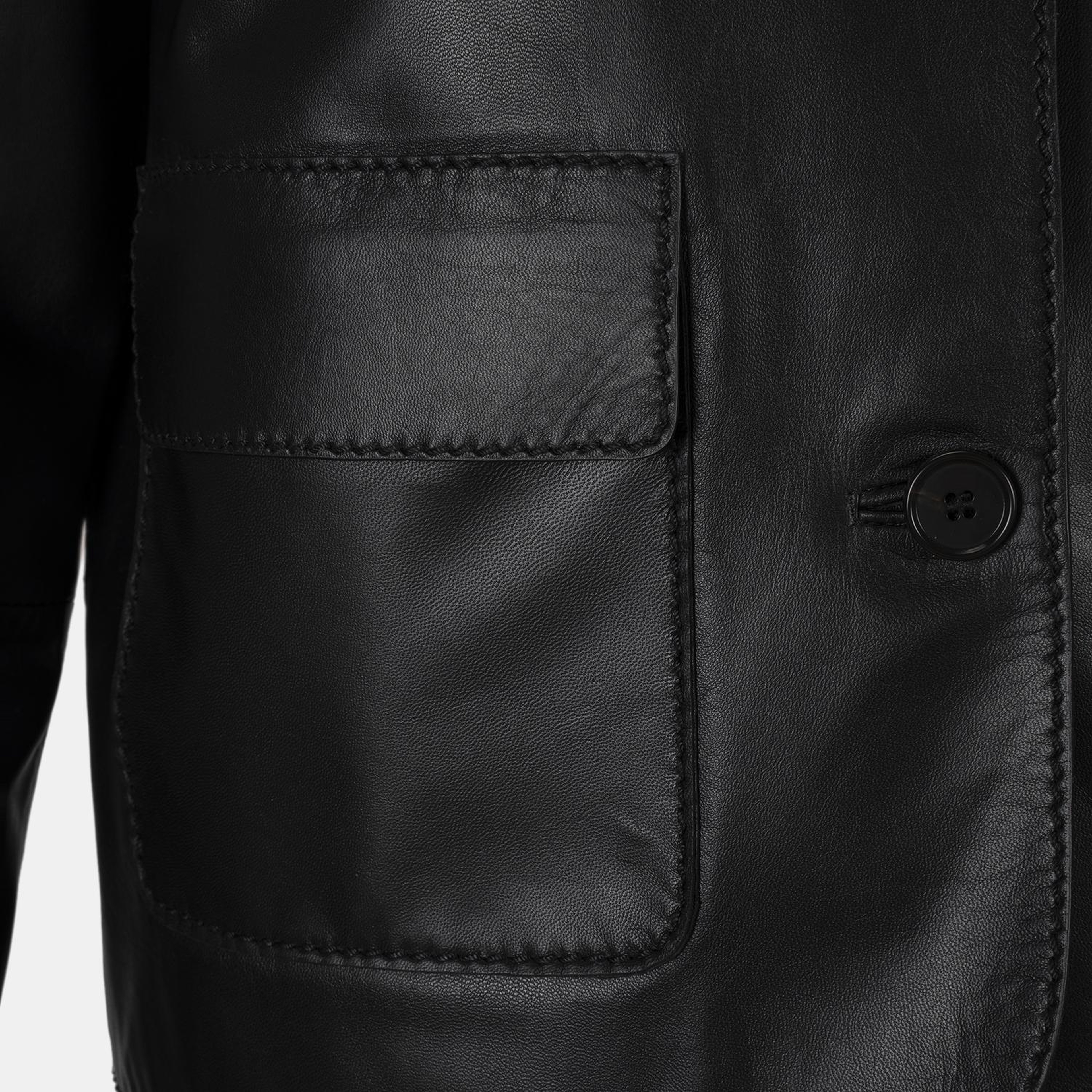 Kadın Siyah Gömlek Yakalı Düğmeli Kısa Deri Ceket