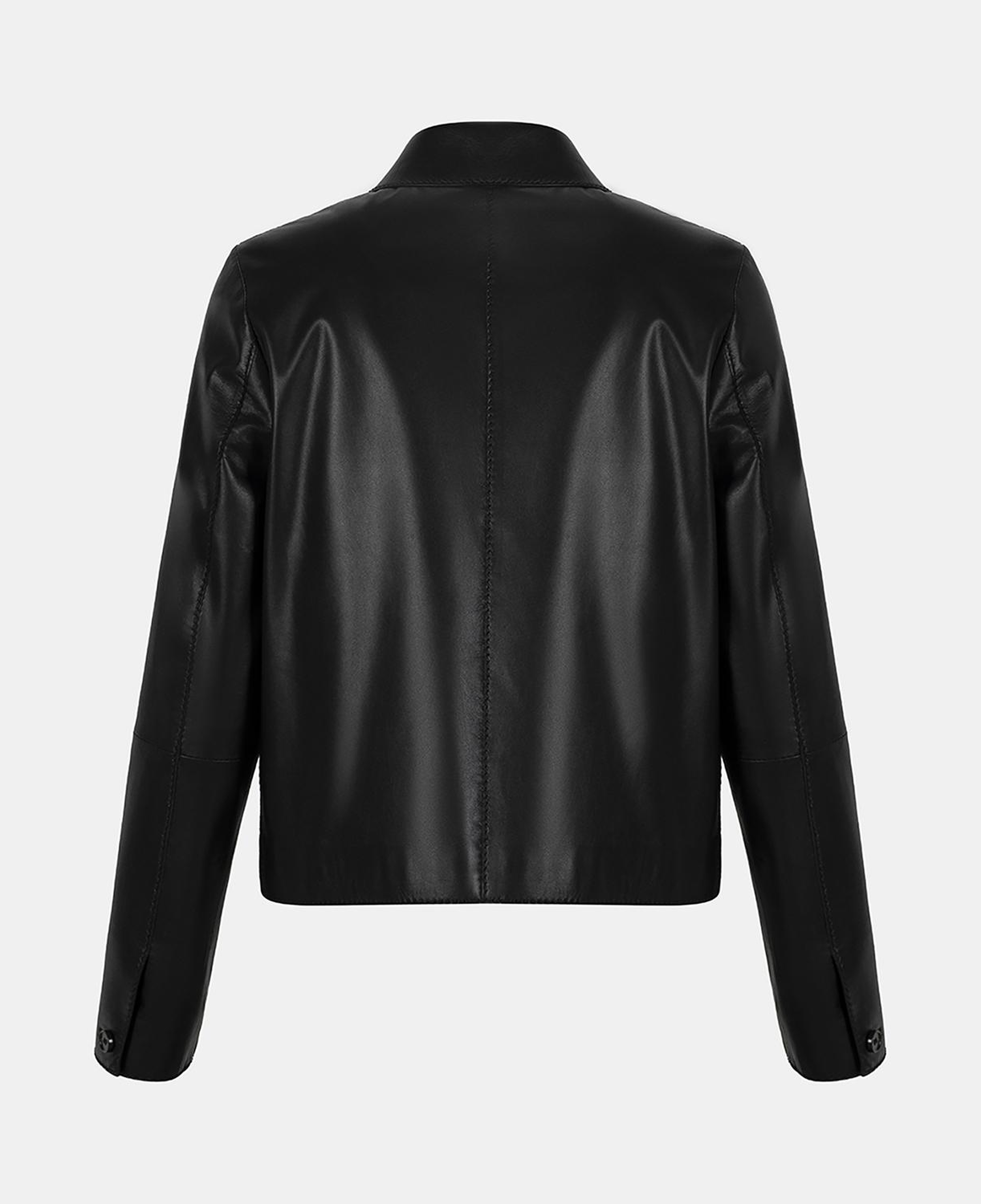 Kadın Siyah Gömlek Yakalı Düğmeli Kısa Deri Ceket