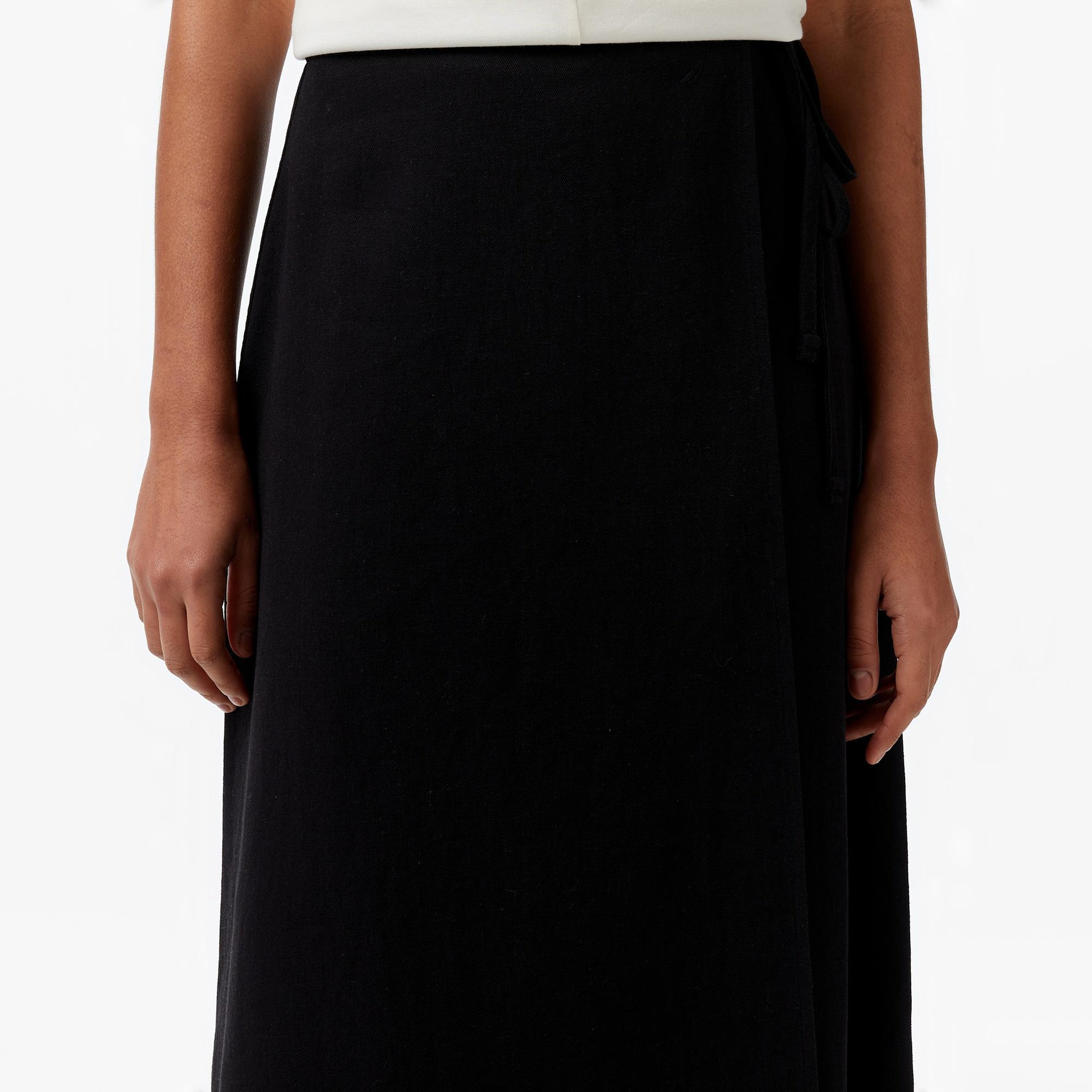 Nautica Kadın Siyah Regular Fit Keten Karışımlı Etek