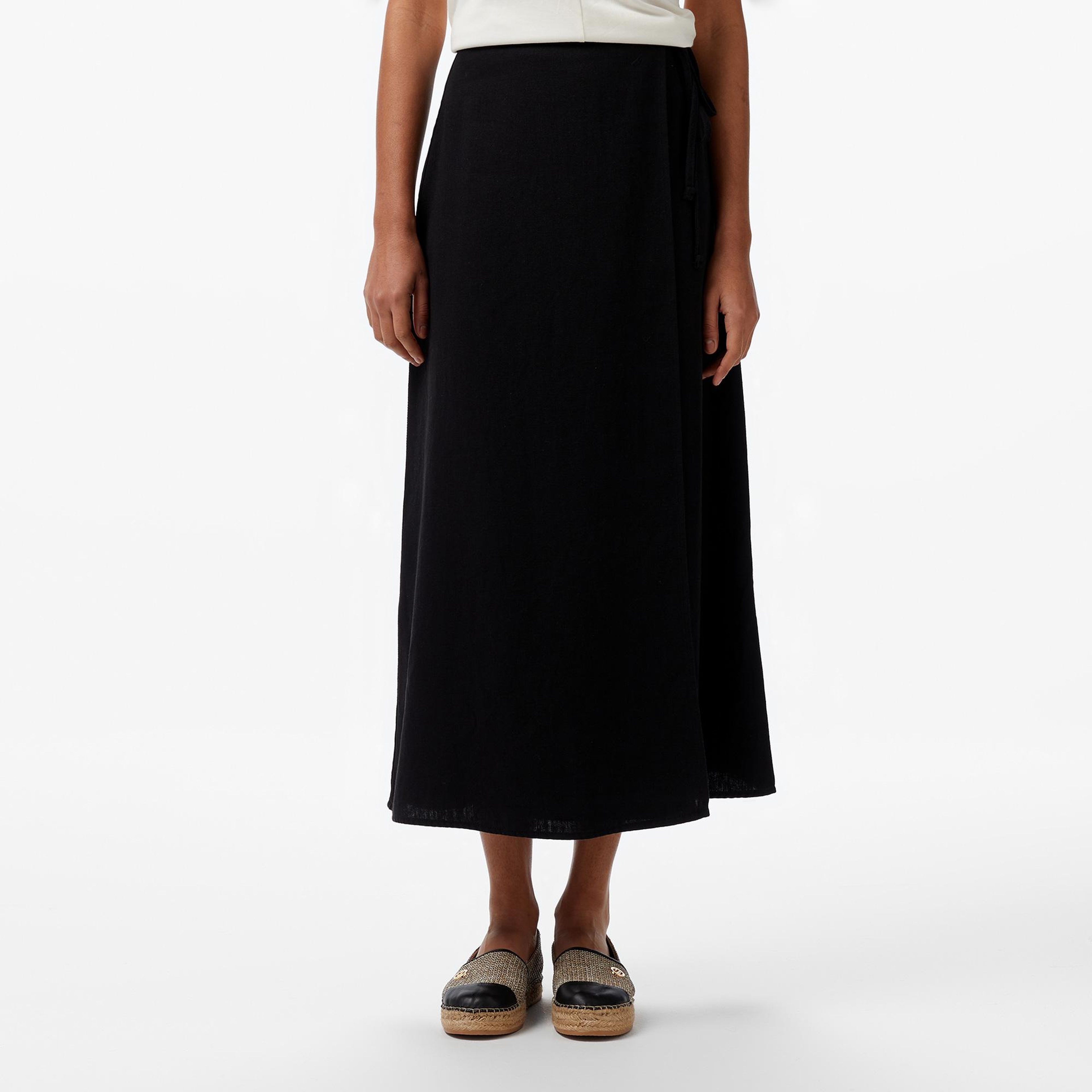 Nautica Kadın Siyah Regular Fit Keten Karışımlı Etek