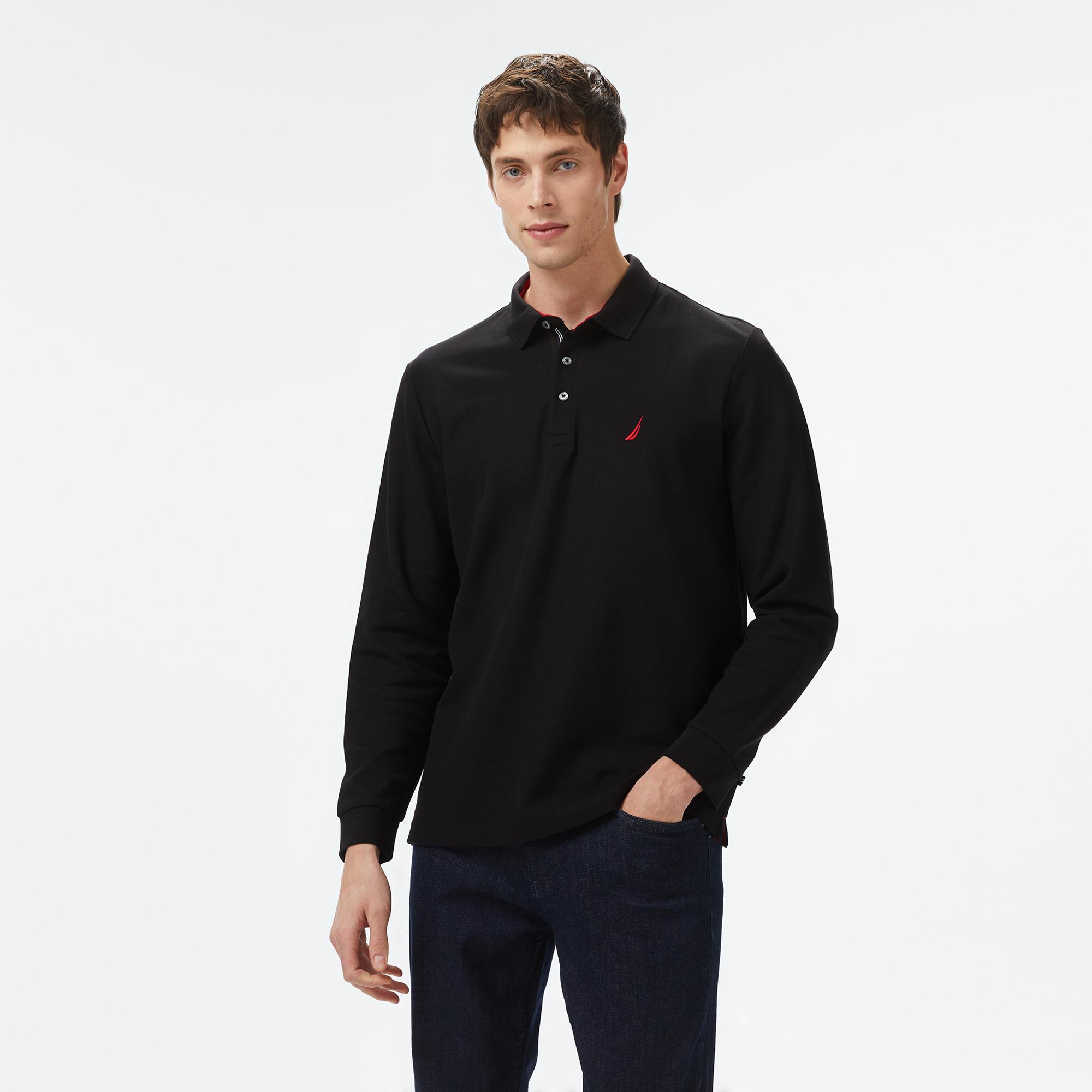 Nautica Erkek Siyah Classic Fit Uzun Kollu Polo Yaka T-Shirt