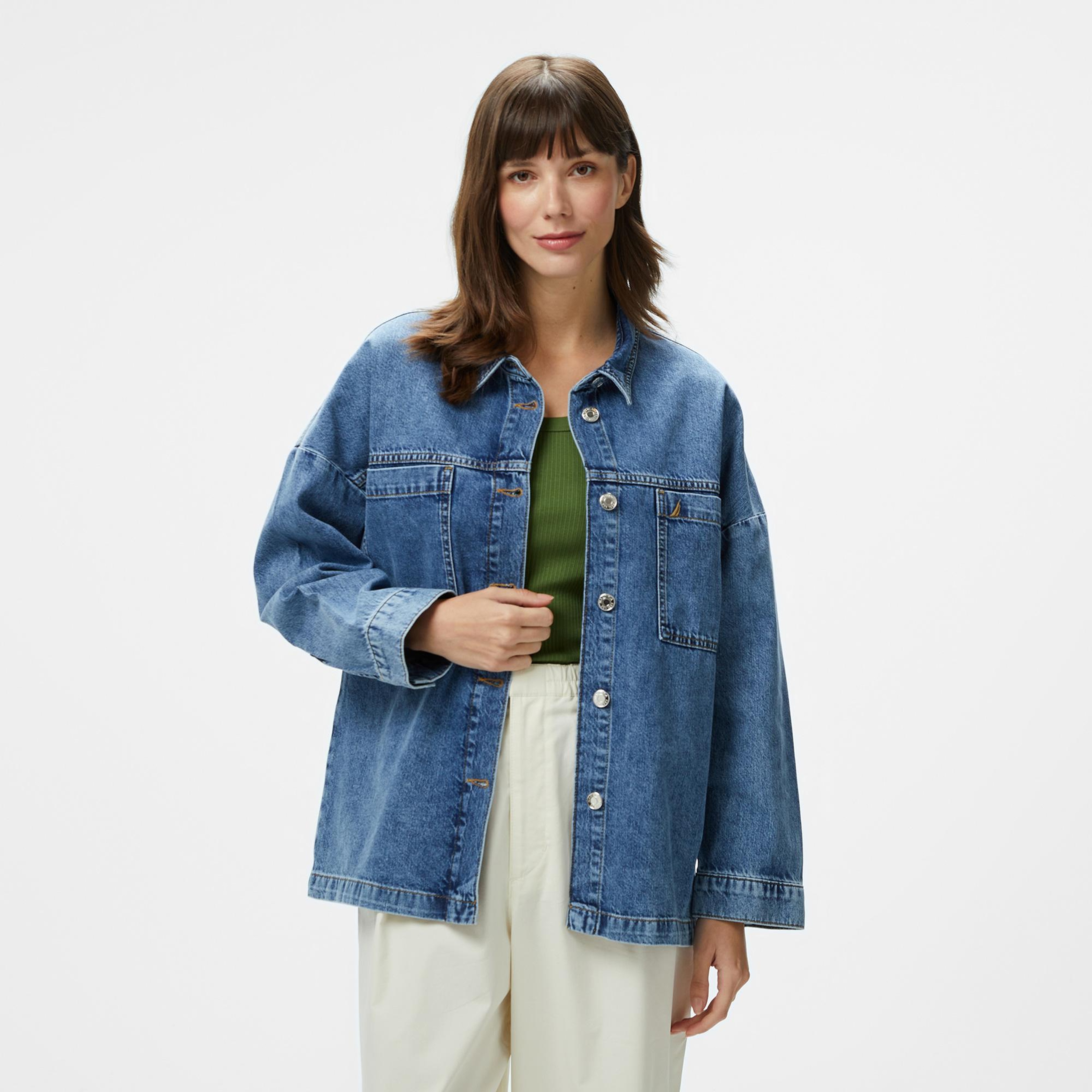 Nautica Kadın Lacivert Oversize Fit Gömlek