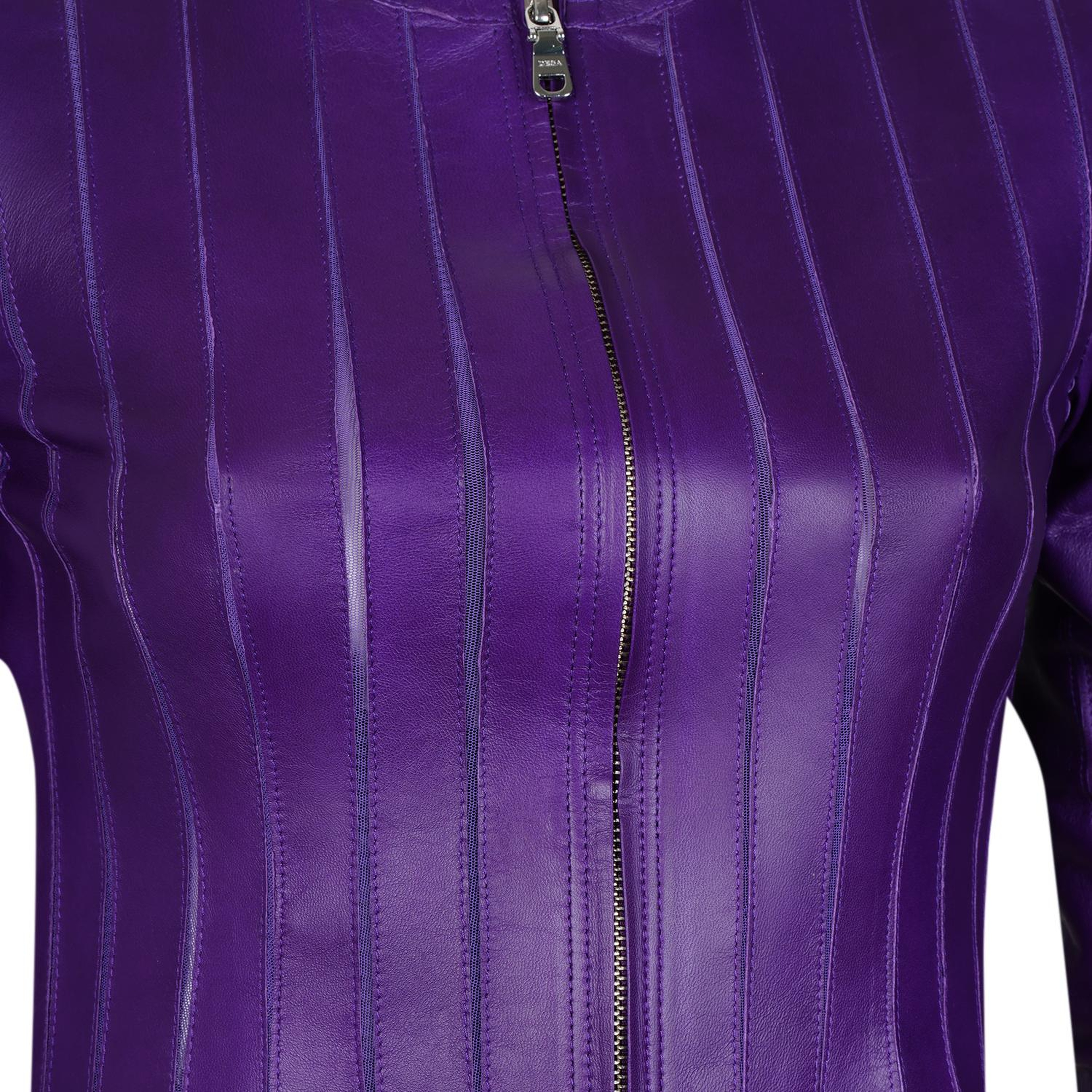 Deundria Mor Kadın Fit Panelli Deri Ceket