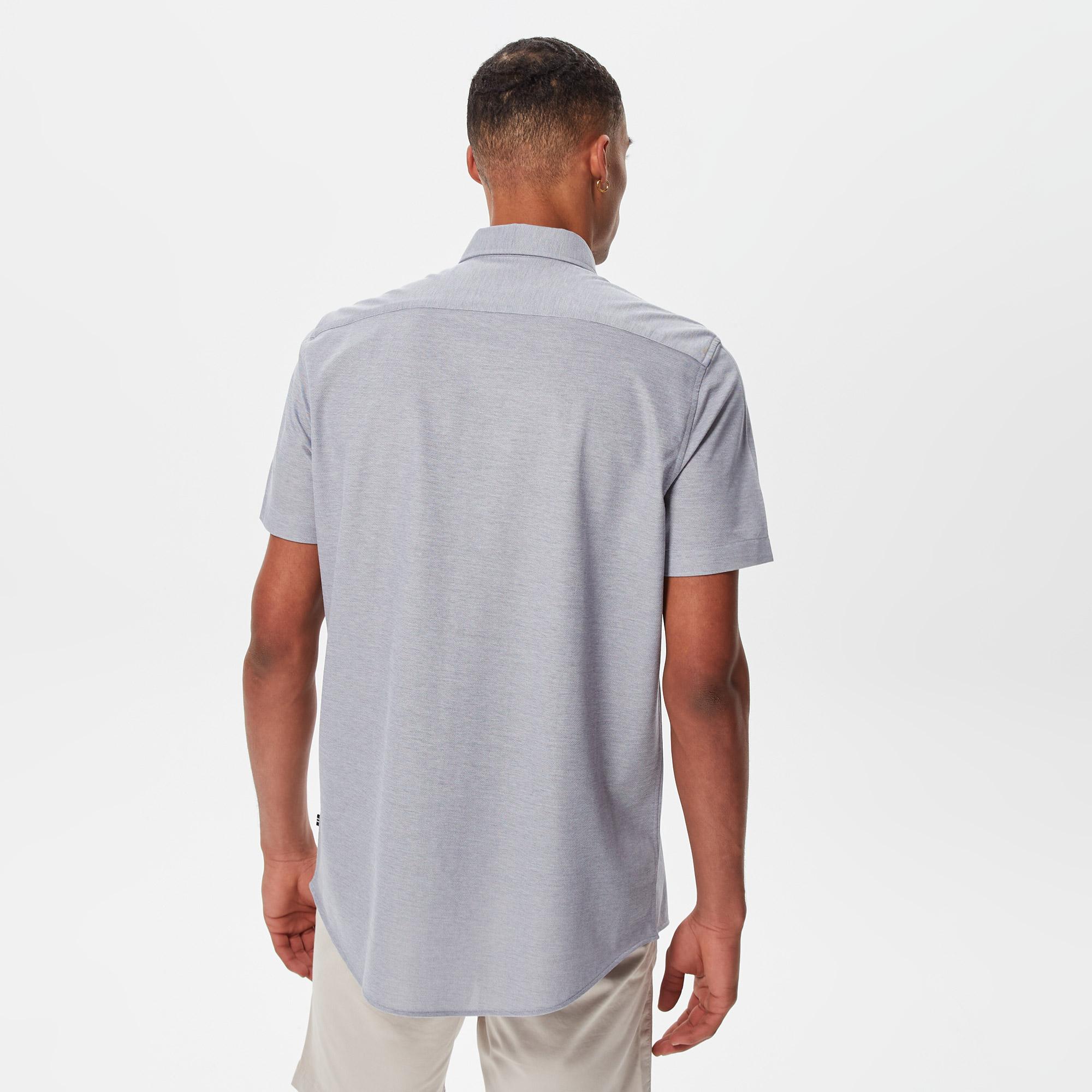 Nautica Erkek Mavi Slim Fit Kısa Kollu Gömlek