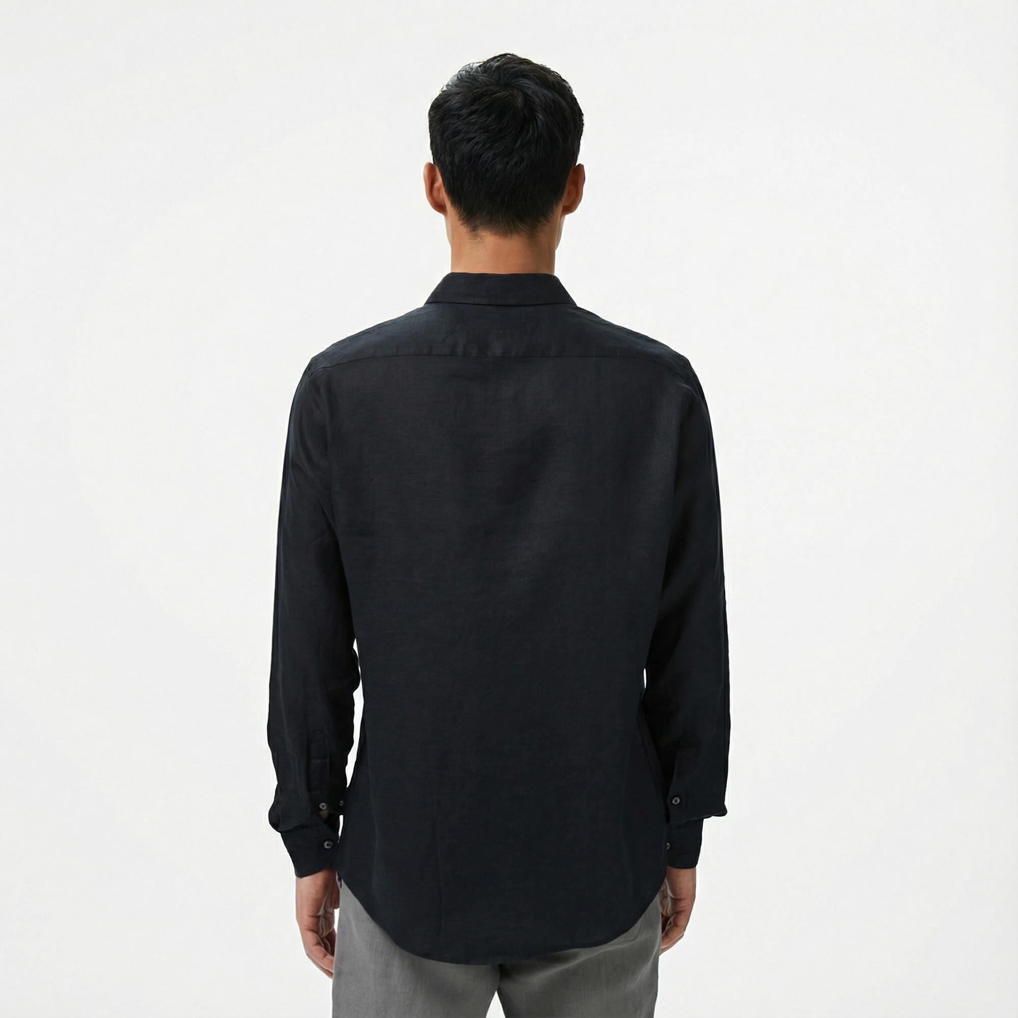 Nautica Erkek Siyah Classic Fit Keten Gömlek