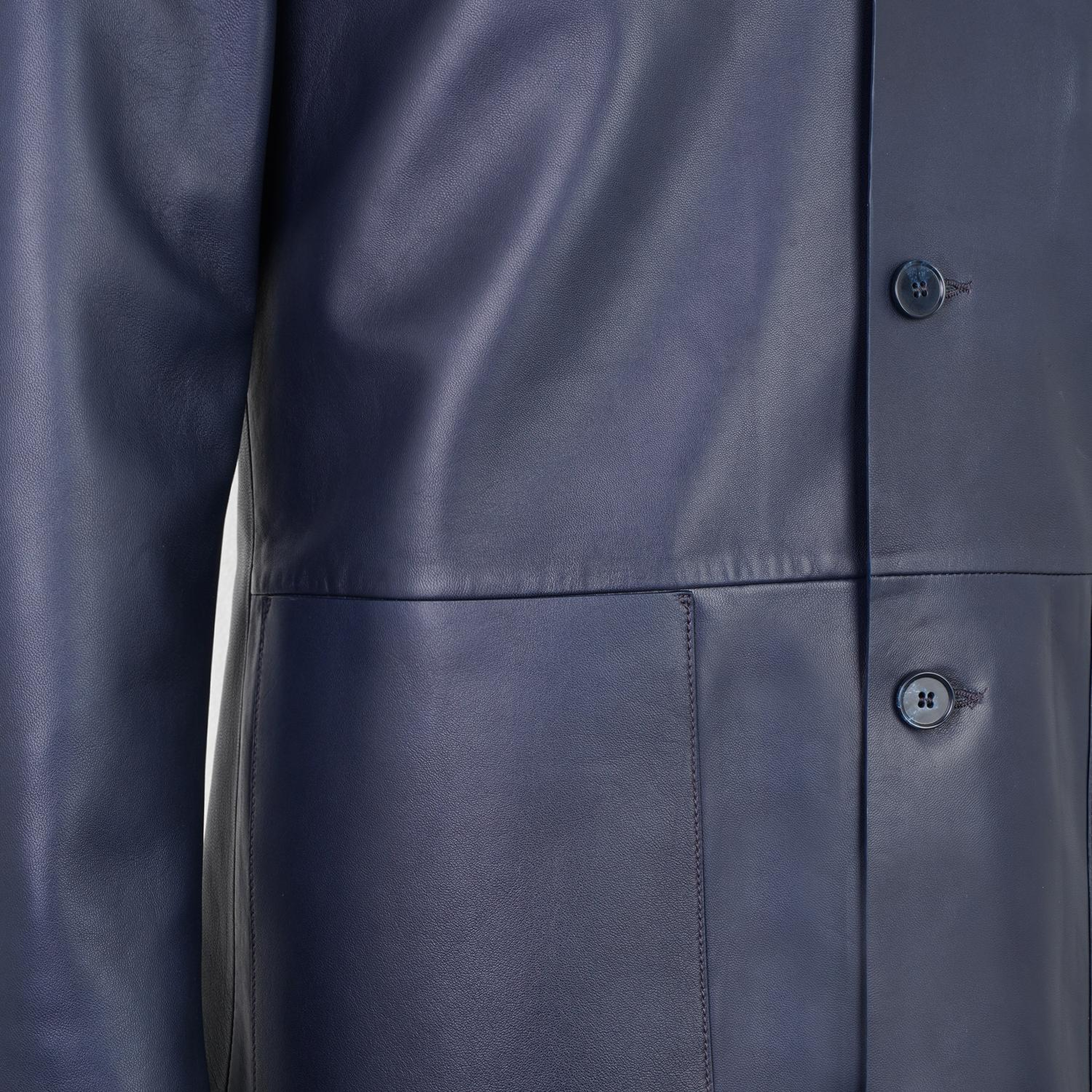 Auburn Mavi Erkek Deri Blazer Ceket
