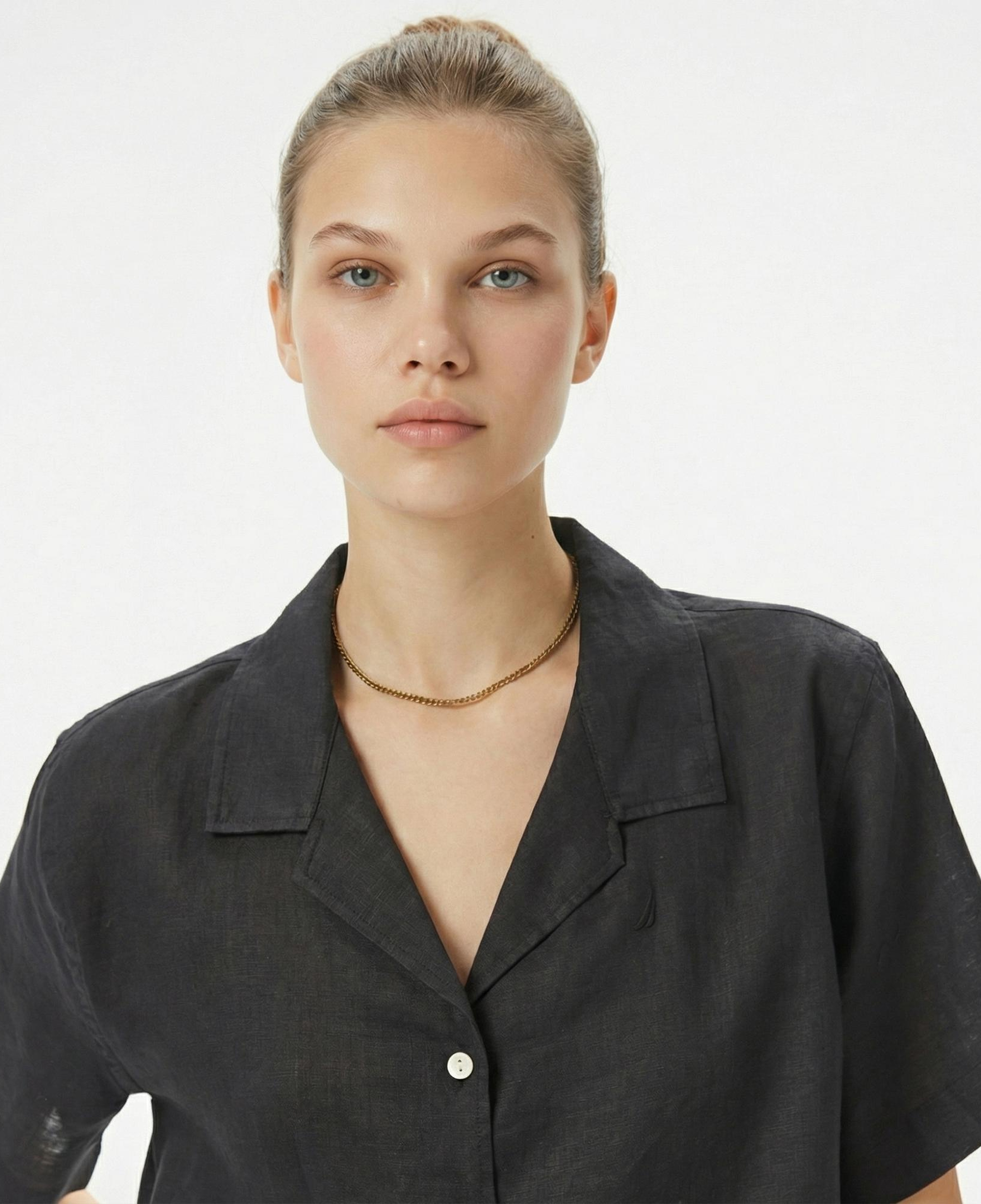 Nautica Kadın Siyah Regular Fit Keten Gömlek