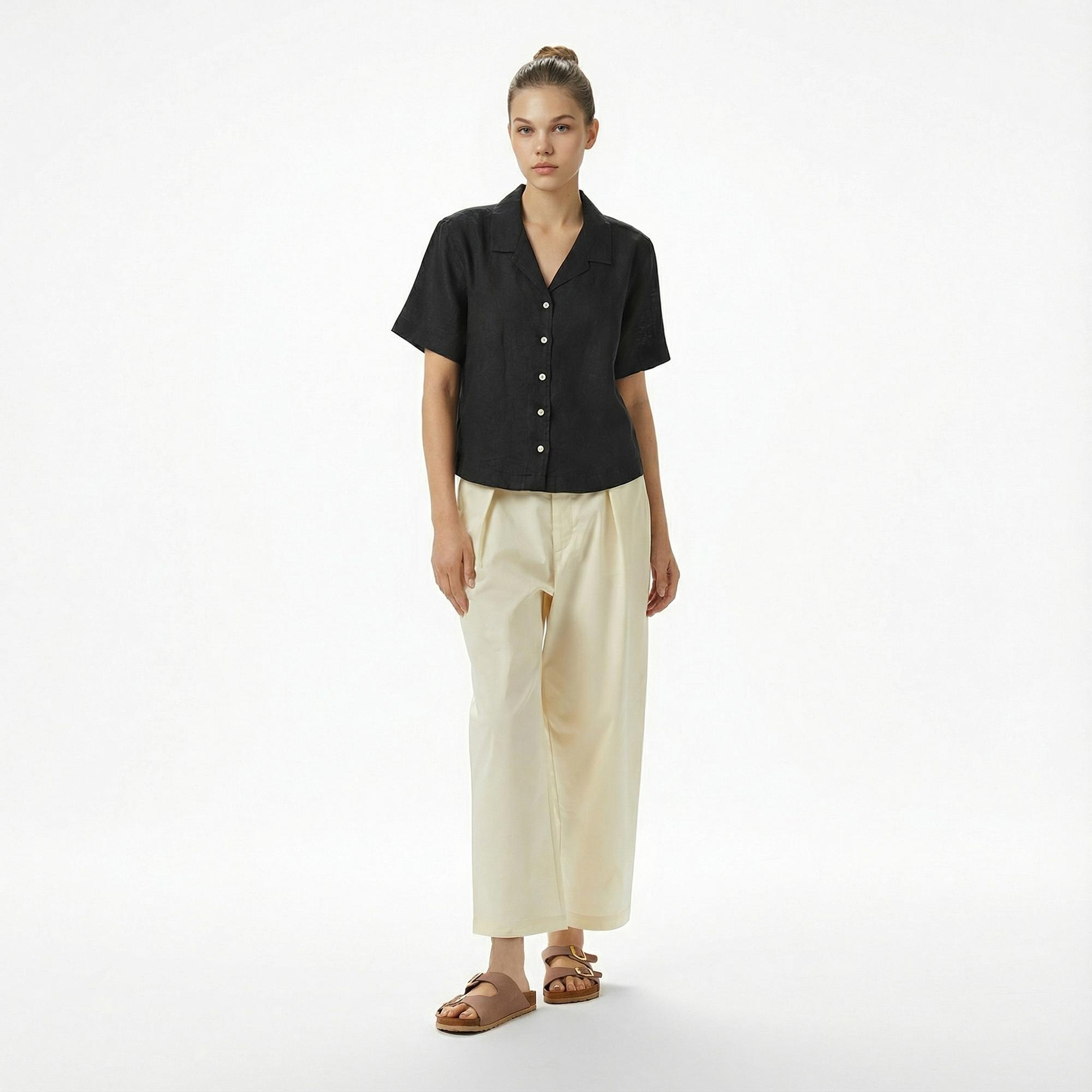 Nautica Kadın Siyah Regular Fit Keten Gömlek