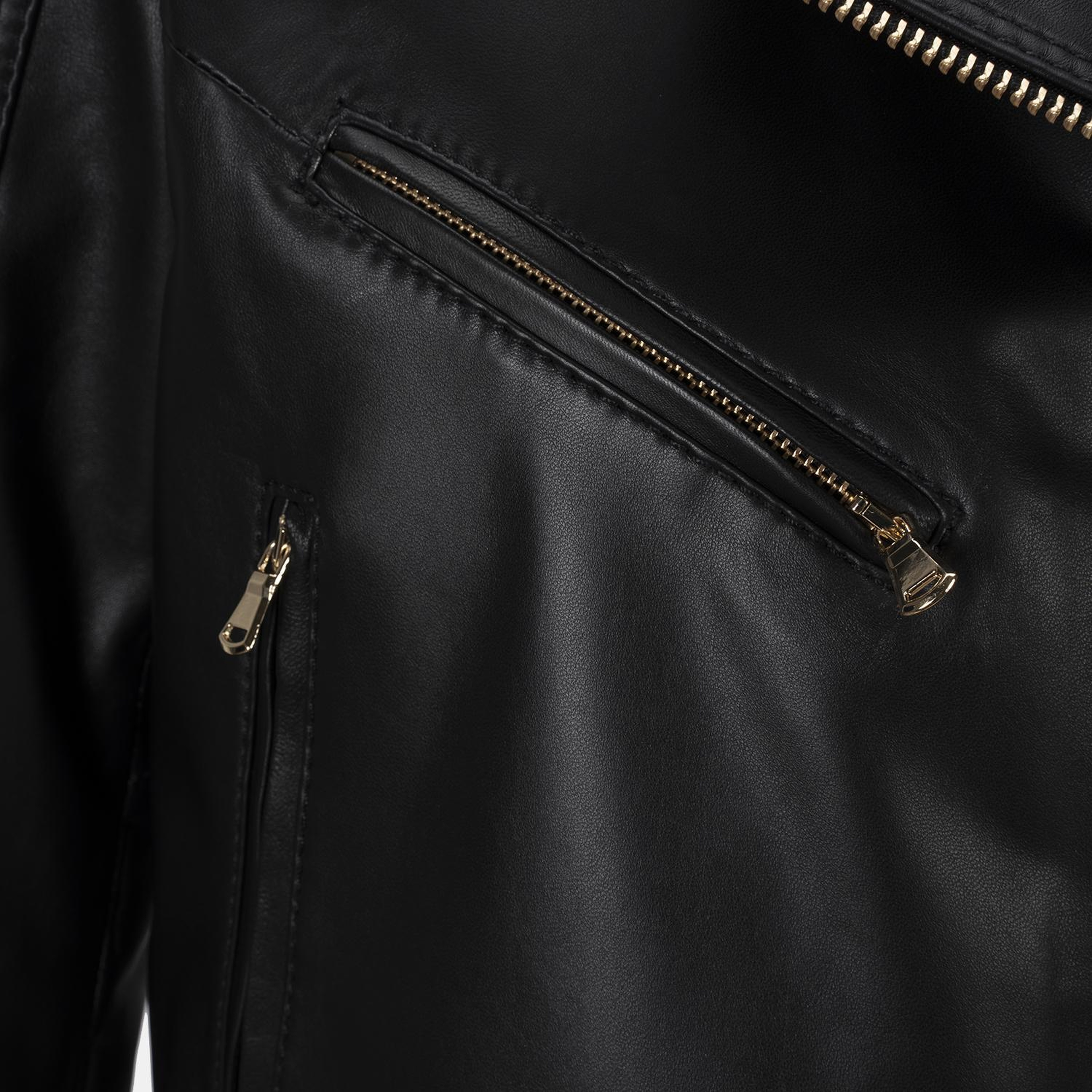 Kadın Siyah Yakalı Deri Biker Ceket