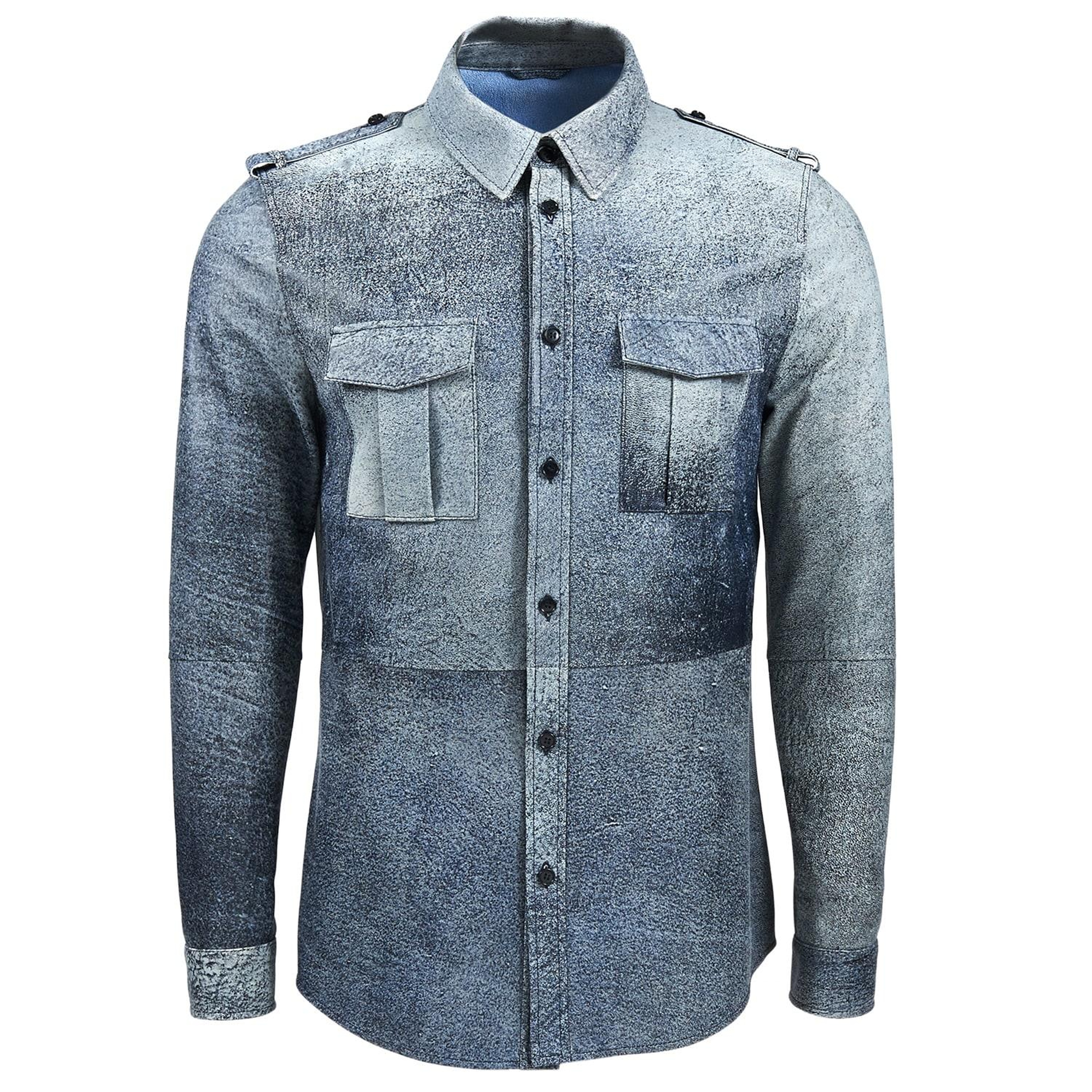 Lacivert Afshin Erkek Deri Gömlek