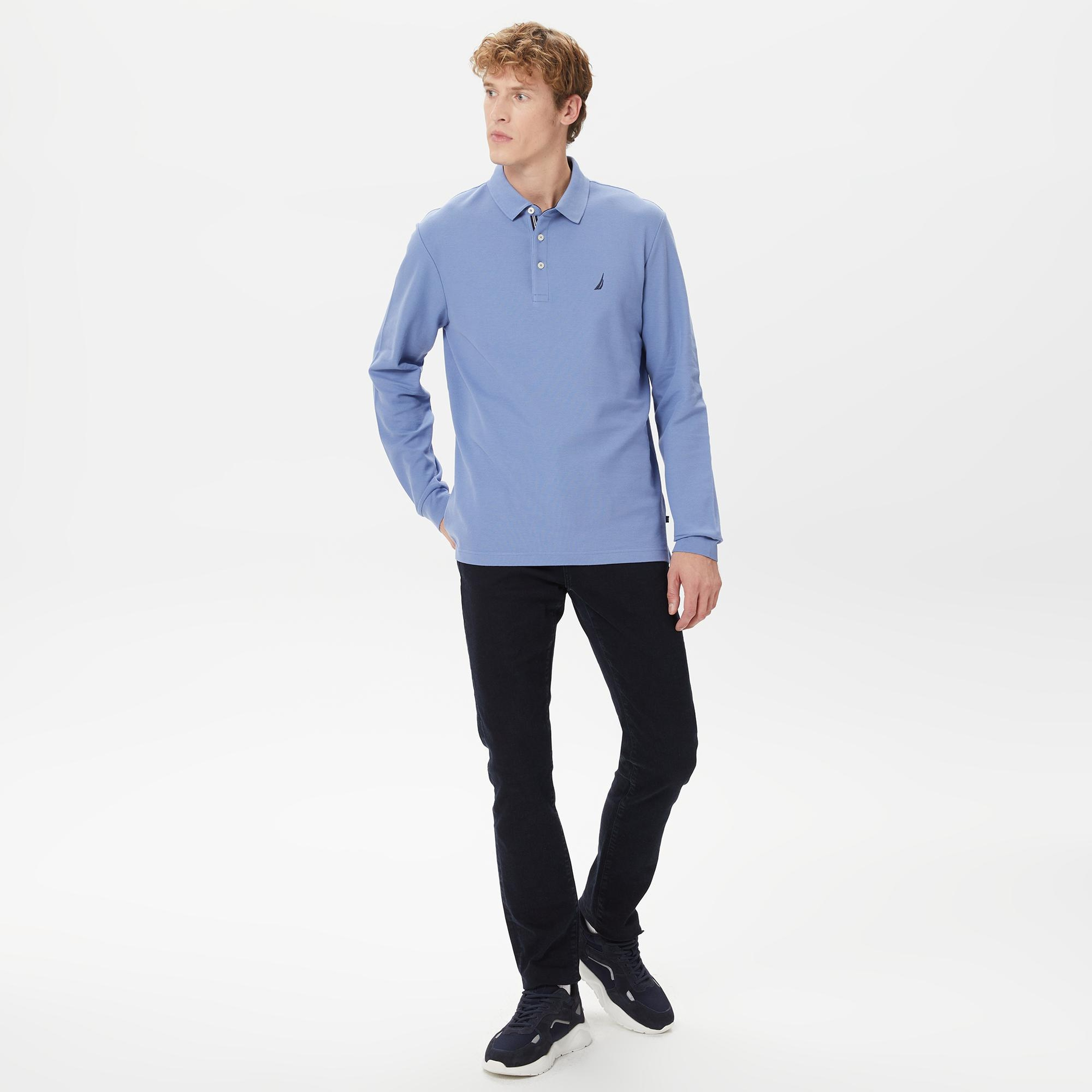 Nautica Erkek Mavi Classic Fit Uzun Kollu Polo Yaka T-Shirt