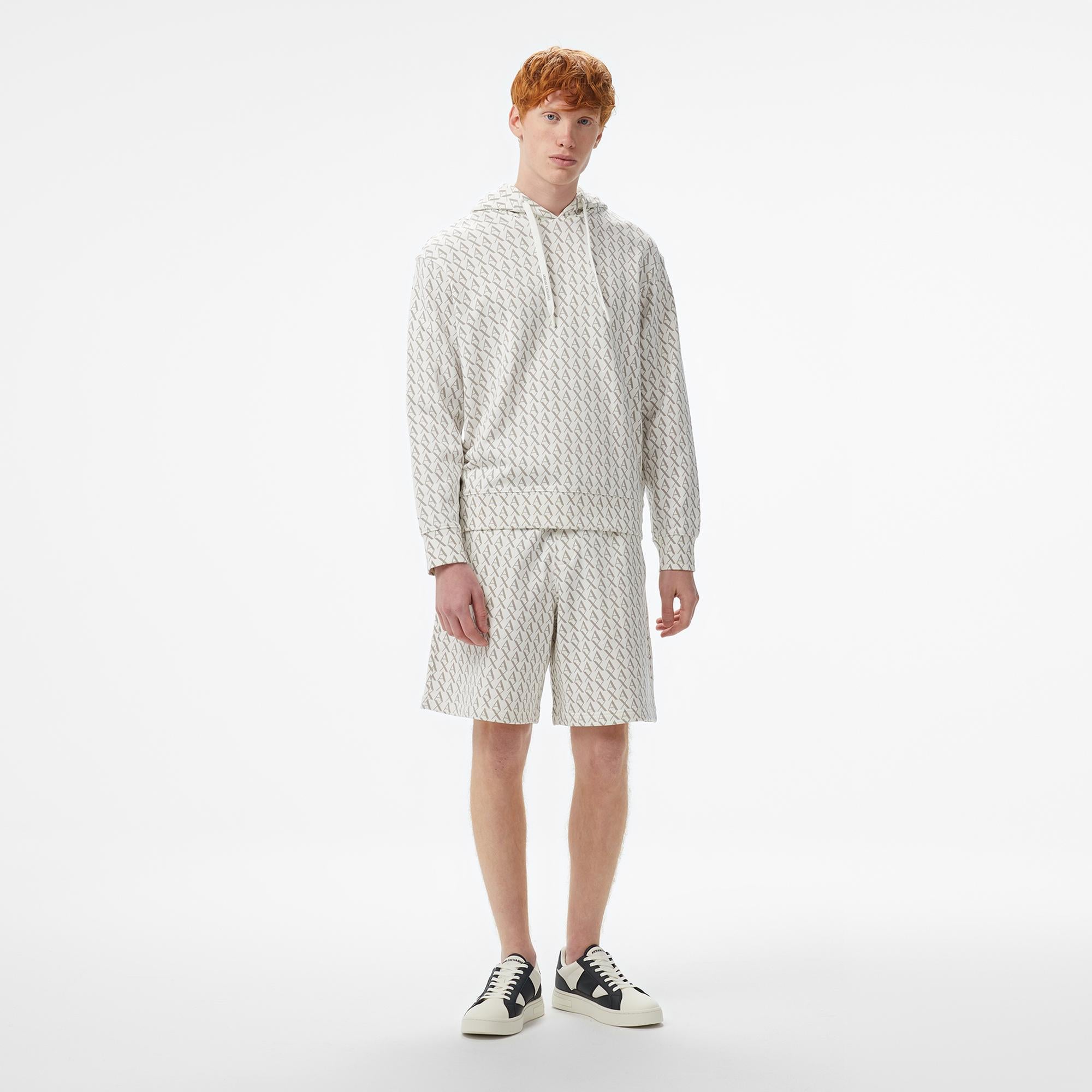 Armani Exchange Erkek Beyaz Kapüşonlu Sweatshirt