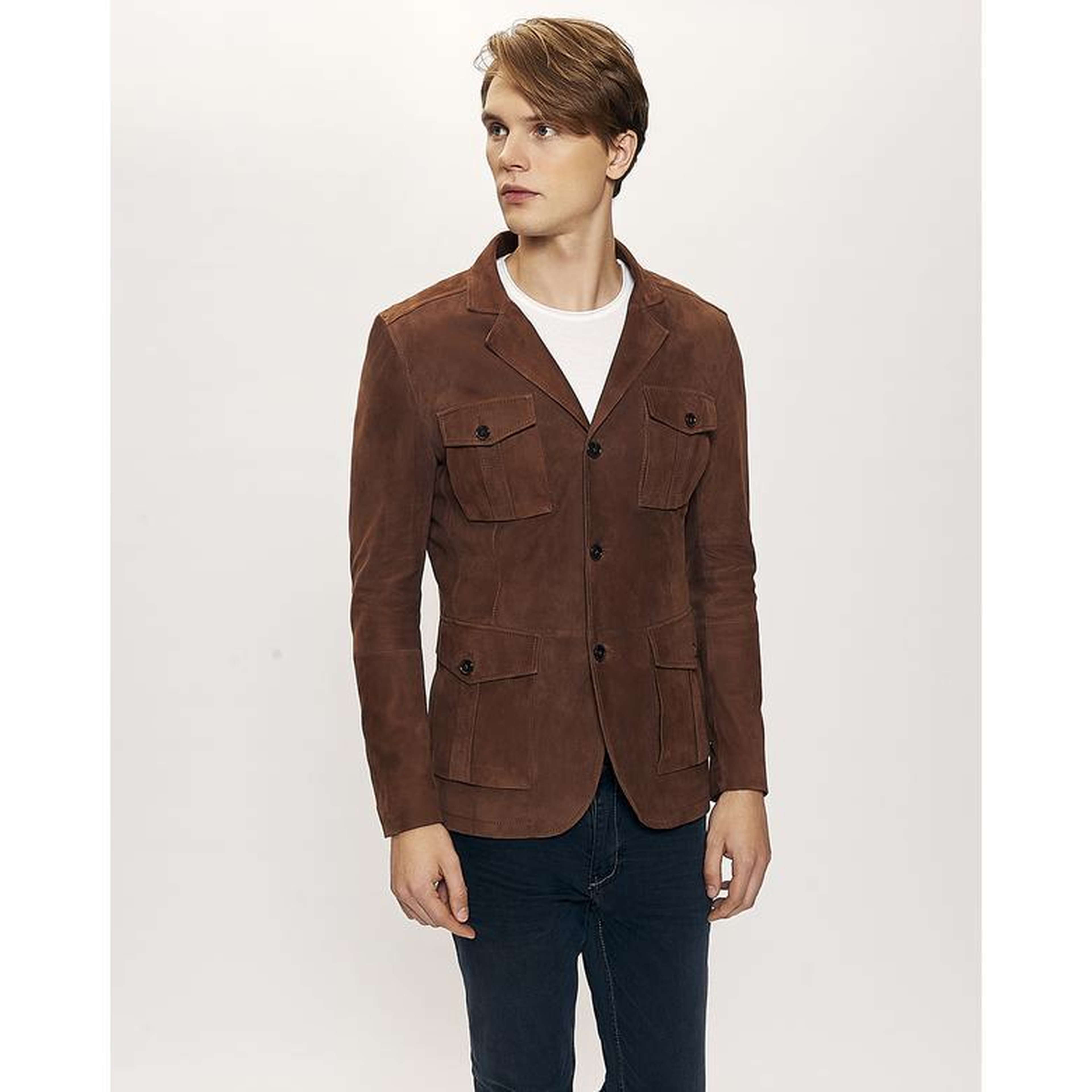 Antonin Kahve Erkek Süet Safari Deri Ceket