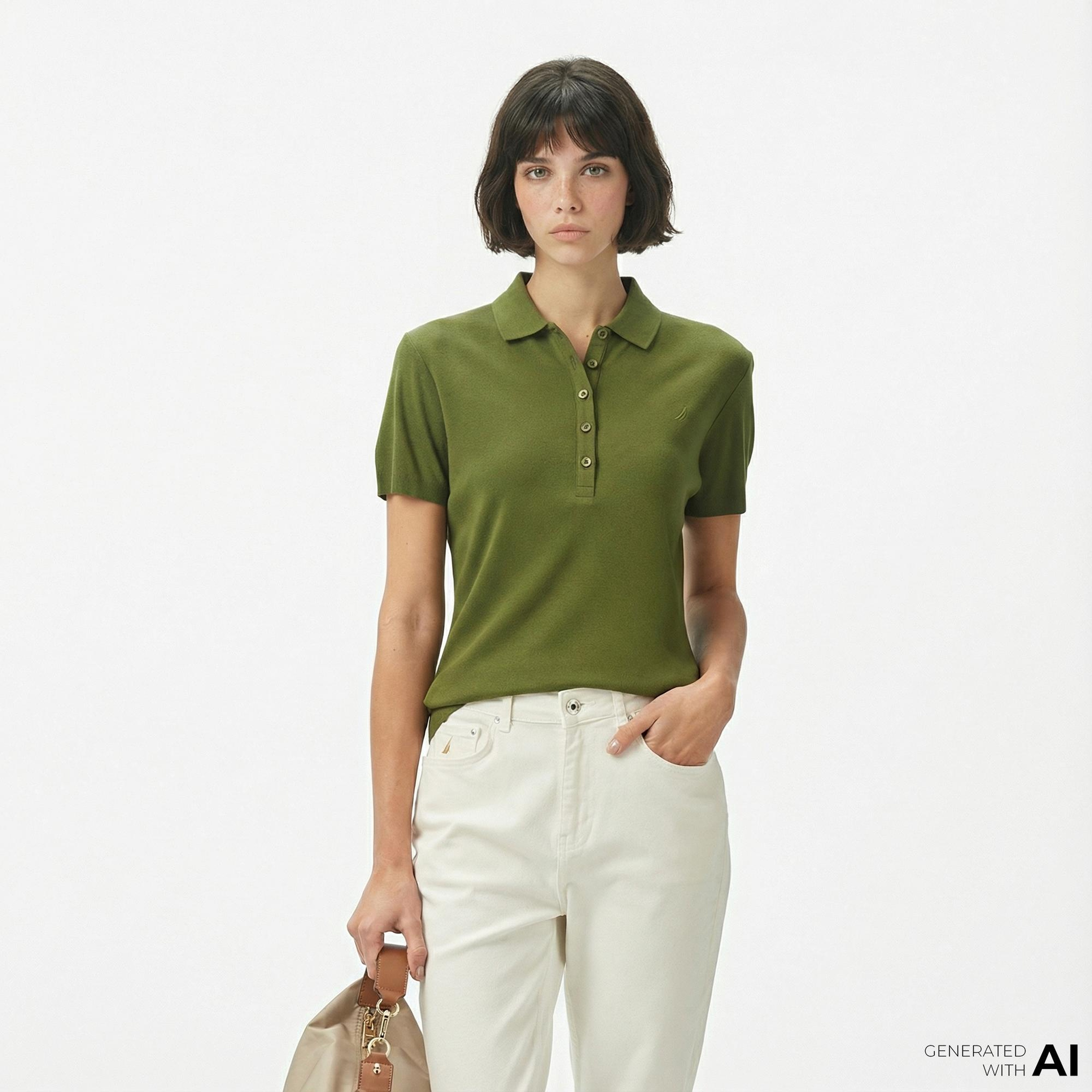 Nautica Kadın Yeşil Regular Fit Polo Yaka T-Shirt
