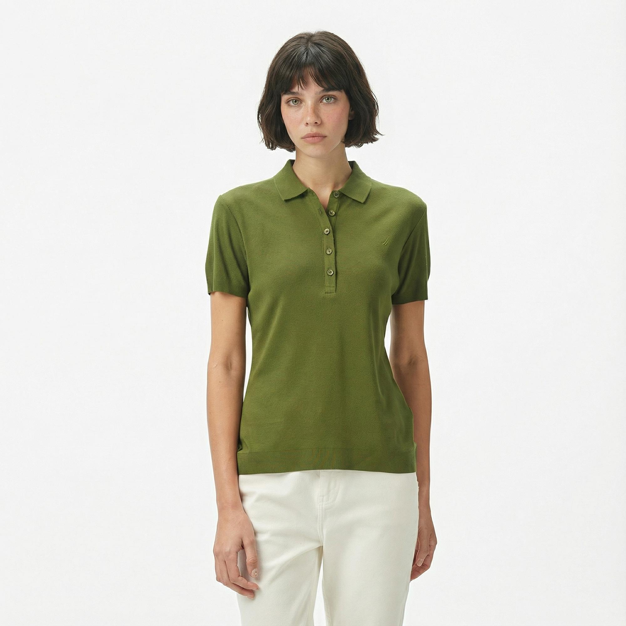 Nautica Kadın Yeşil Regular Fit Polo Yaka T-Shirt