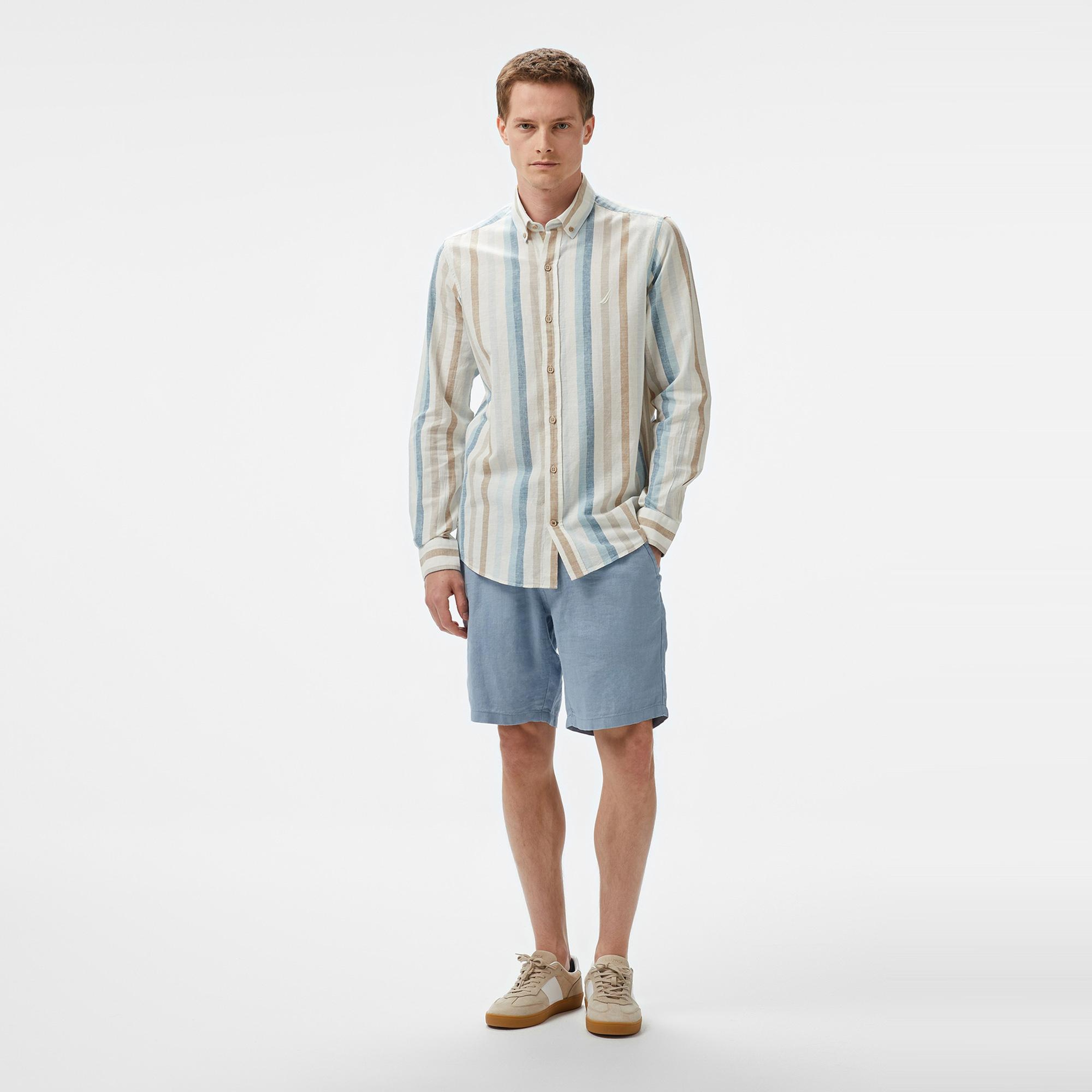 Nautica Erkek Mavi Classic Fit Çizgili Gömlek