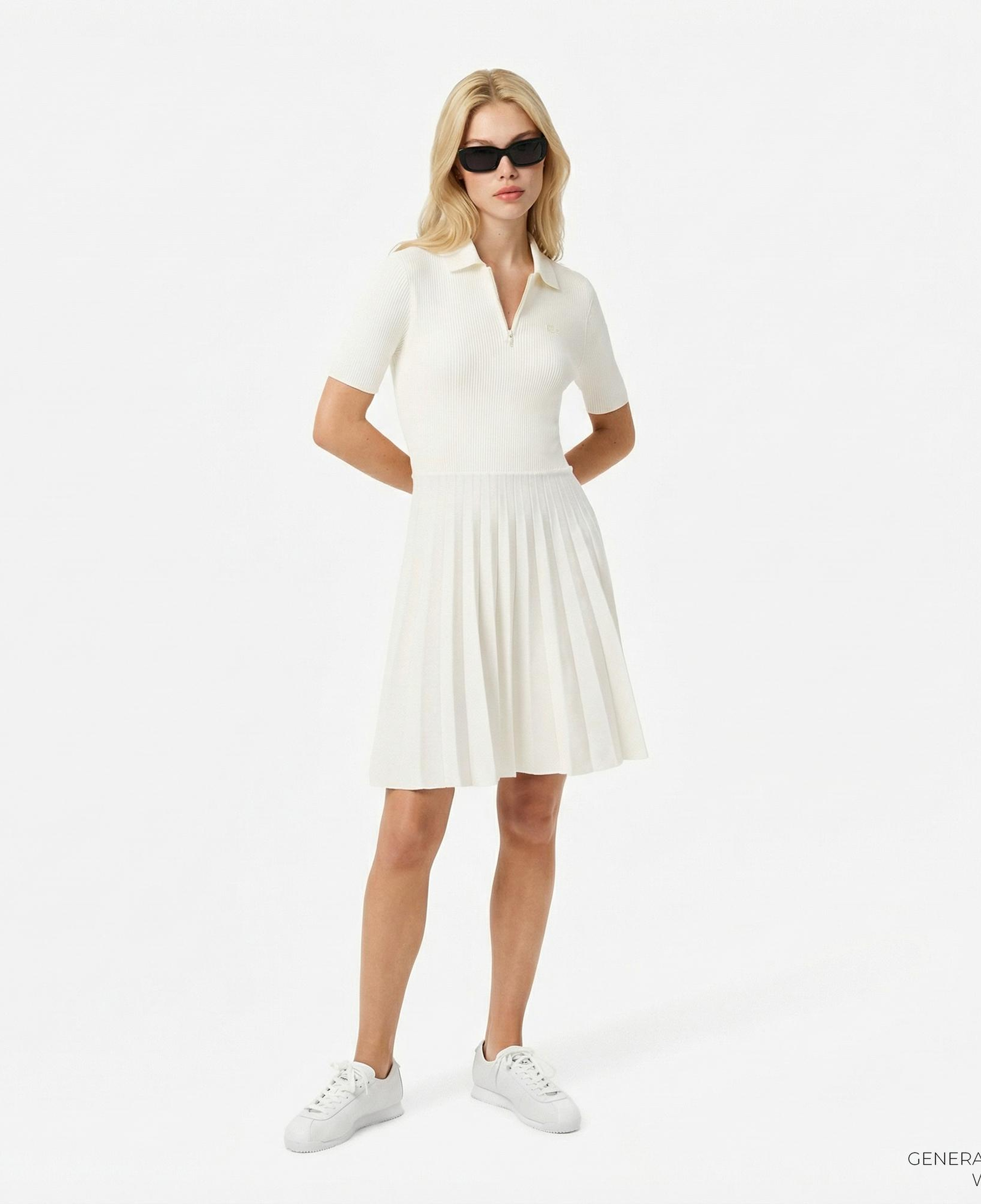 Lacoste Kadın Relaxed Fit Kısa Kollu Polo Yaka Beyaz Elbise