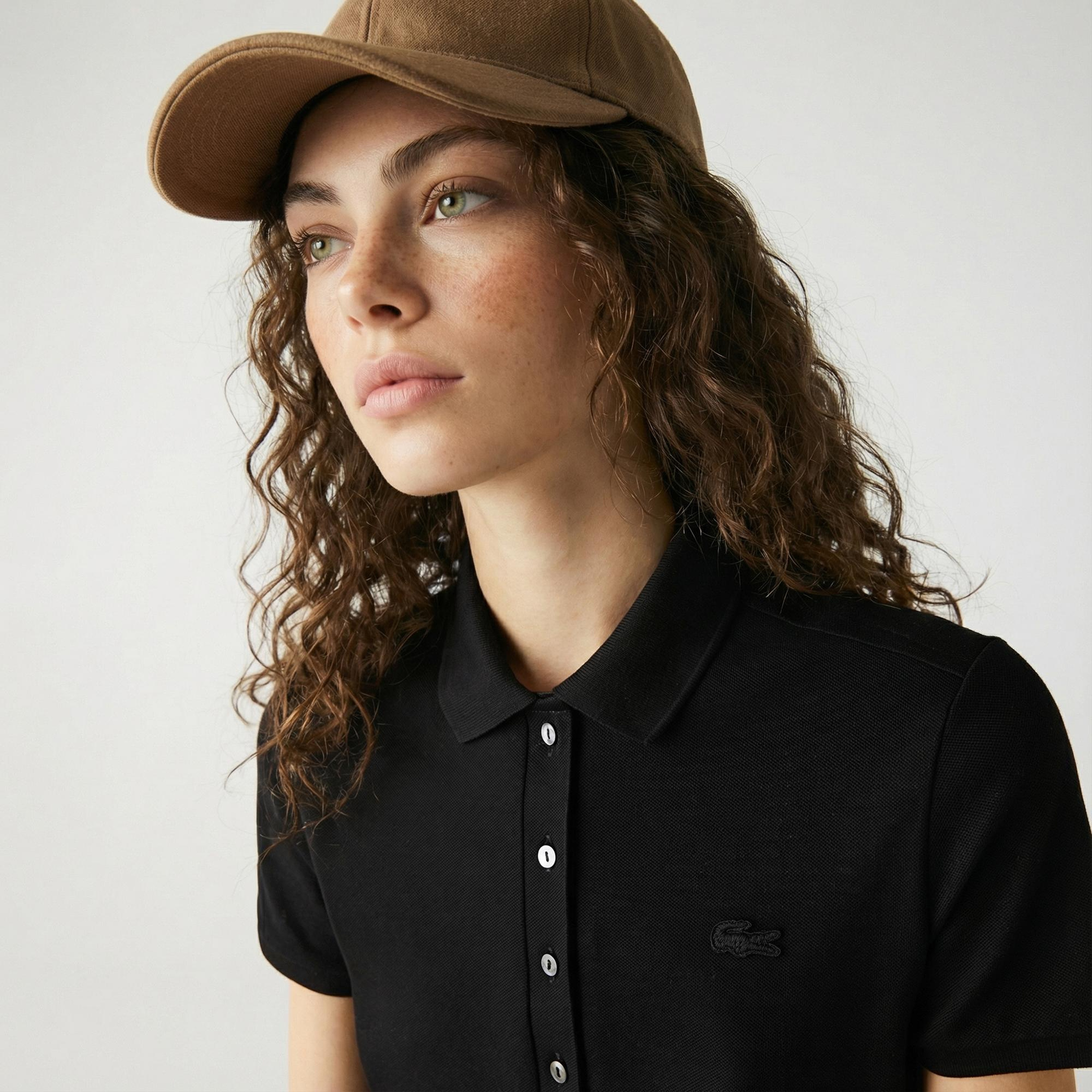 Lacoste Kadın Slim Fit Kısa Kollu Polo Yaka Siyah Elbise