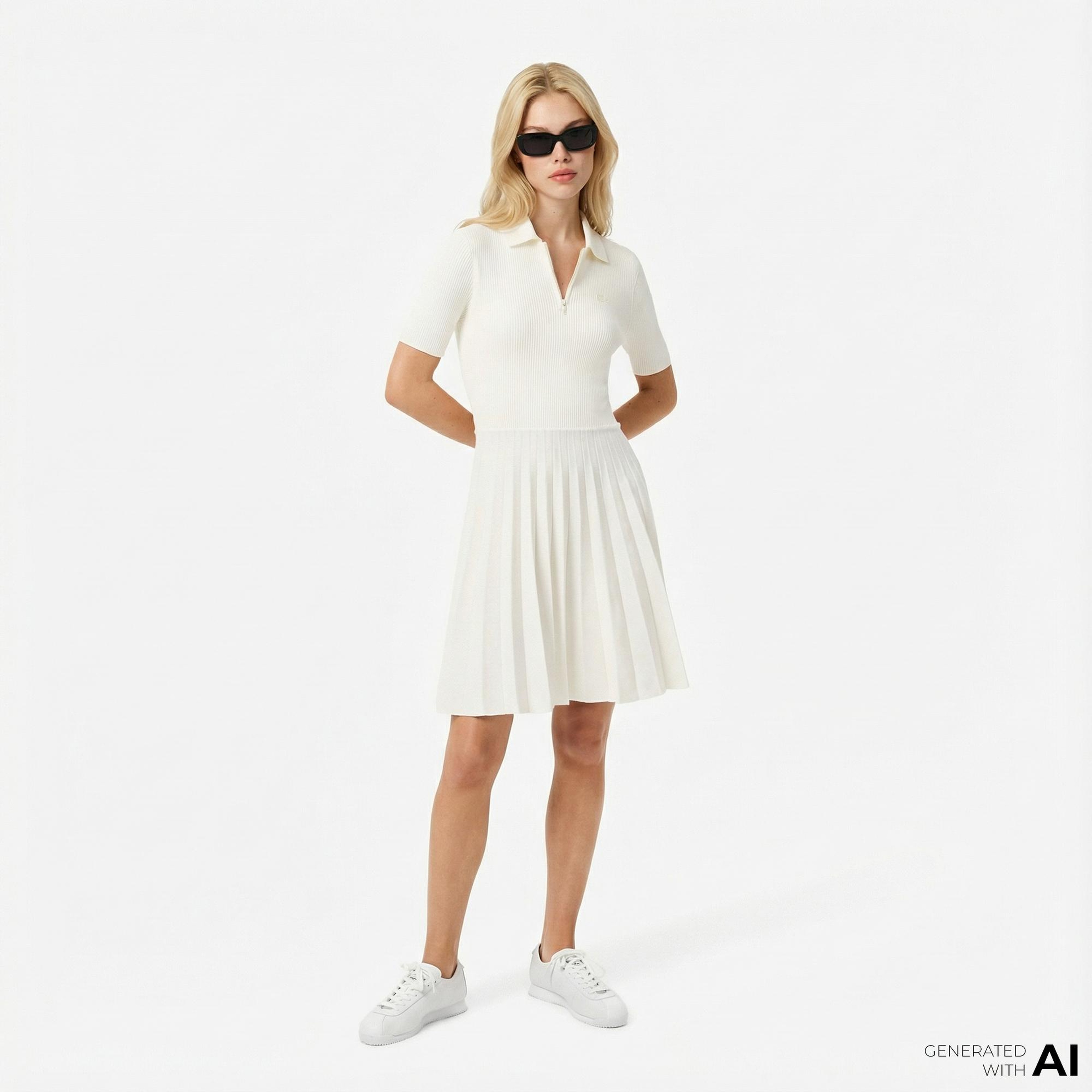 Lacoste Kadın Relaxed Fit Kısa Kollu Polo Yaka Beyaz Elbise