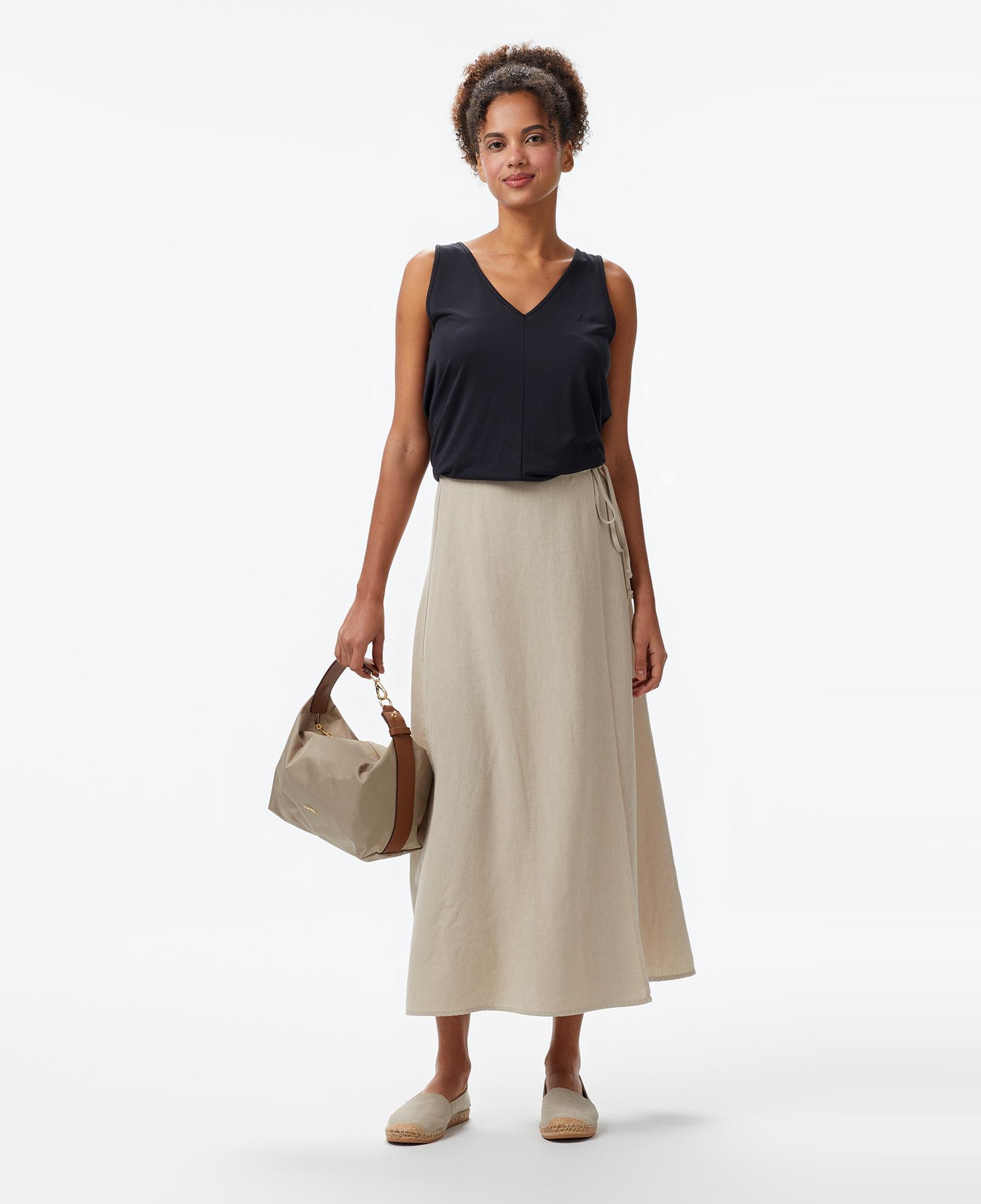 Nautica Kadın Bej Regular Fit Keten Karışımlı Etek